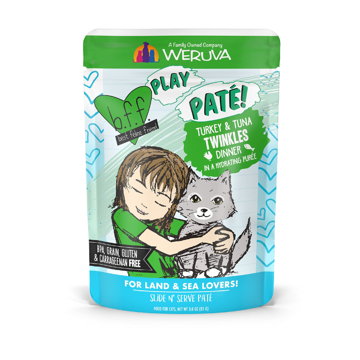 B.F.F. Play - Best Feline Friend Paté Lovers, Aw Yeah!, Turkey & Tuna Twinkles With Turkey & Tuna, 3Oz Pouch (Pack Of 12)