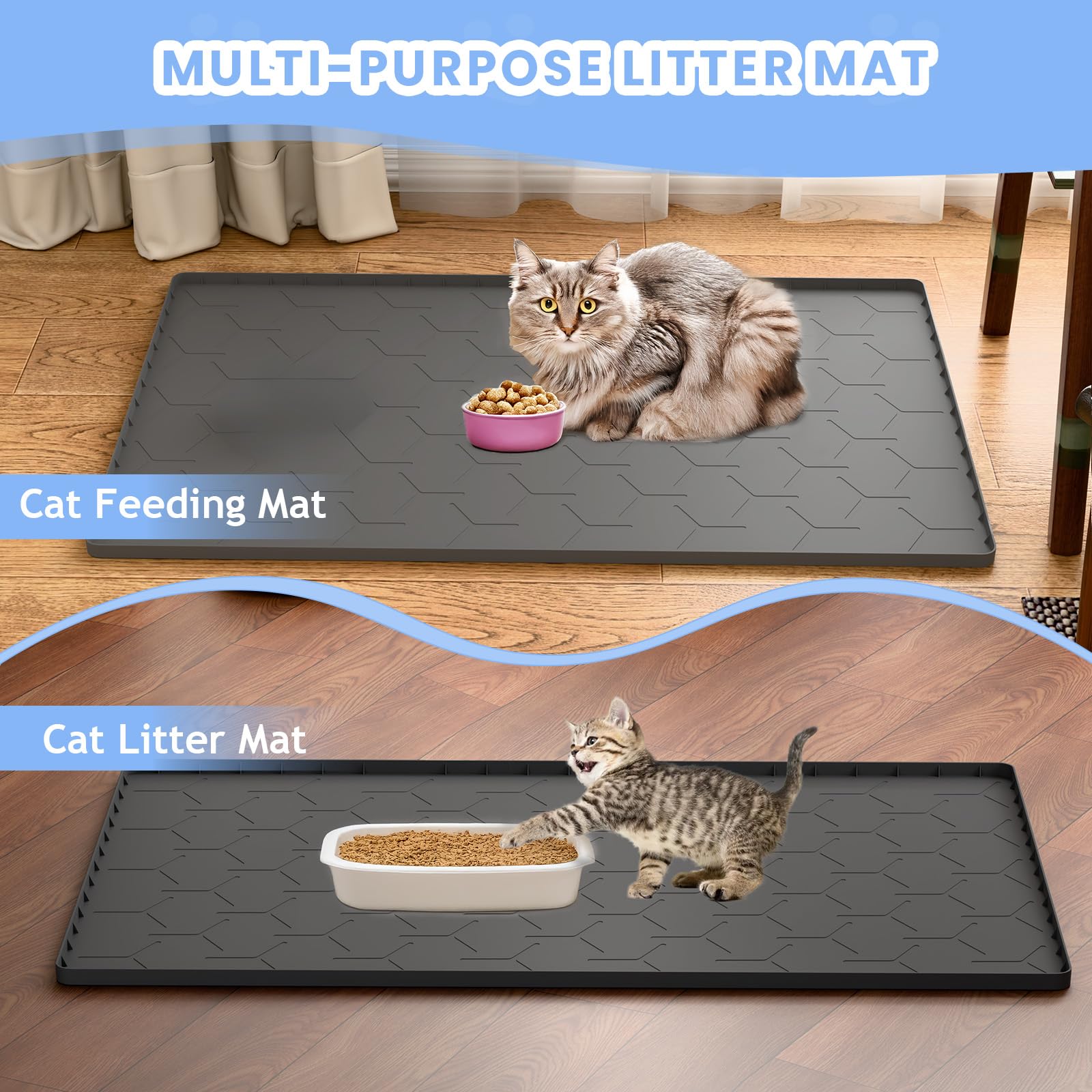 Bulkniu Large Silicone Cat Litter Mat: Easy To Clean Kitty Scratch Pad Soft And Waterproof Litter Box Trapping Mat (22''X34''-Da