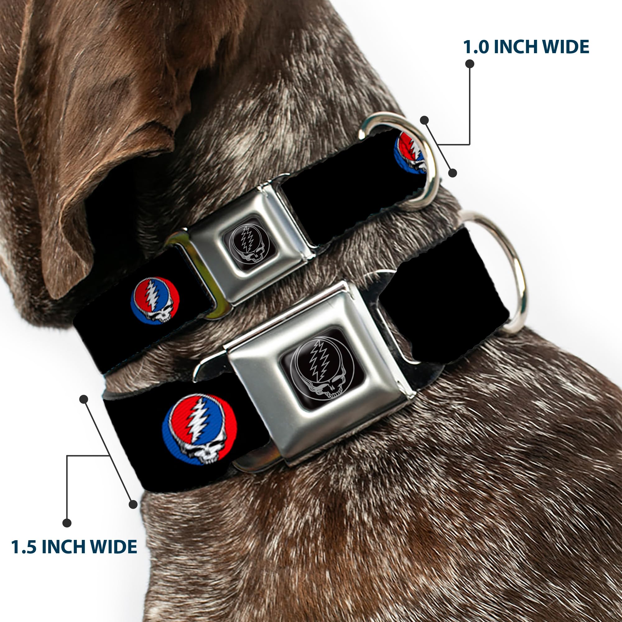 Buckle-Down Seatbelt Buckle Dog Collar - Steal Your Face Repeat Black/Color - 1' Wide - Fits 15-26' Neck - Large