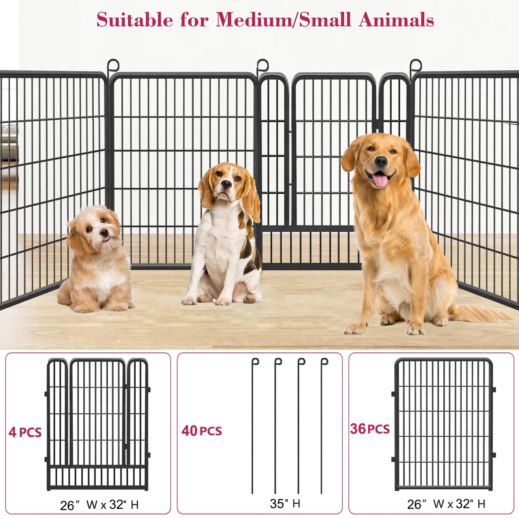 Jhsomdr Dog Playpen Fence For Yard, 32Inch 40 Panels Anti-Rust Pet Playpen Exercise Pen With Lock, Portable Pet Fence For Yard R