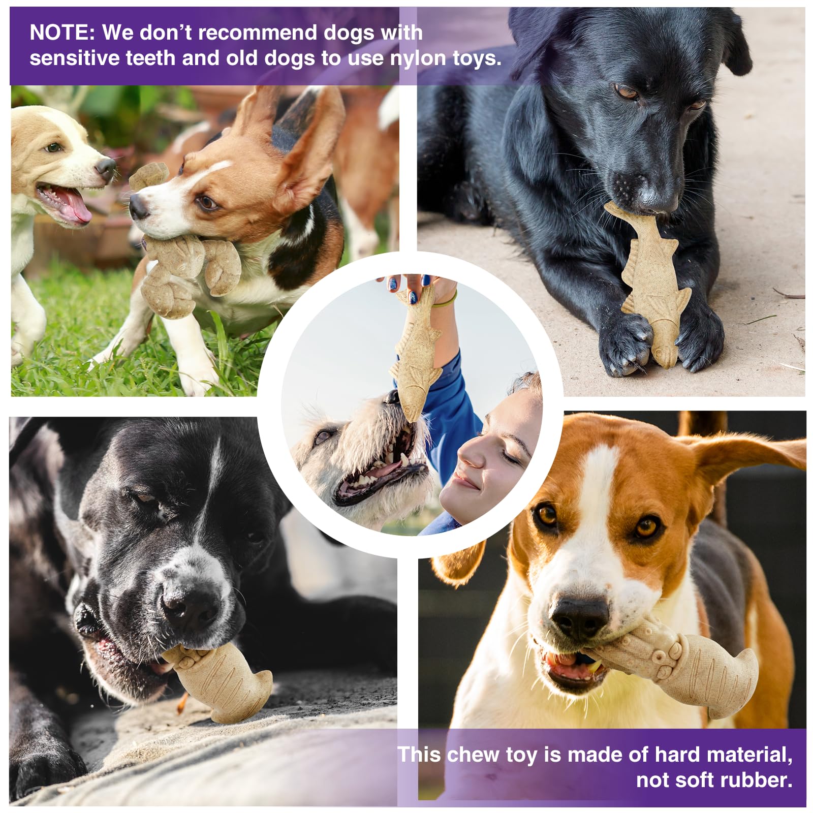Kimee Dog Toys for Aggressive Chewers, 3 Pack Indestructible Dog Chew Toys, Super Chewer Toys with Tough Nylon for All Breed Siz