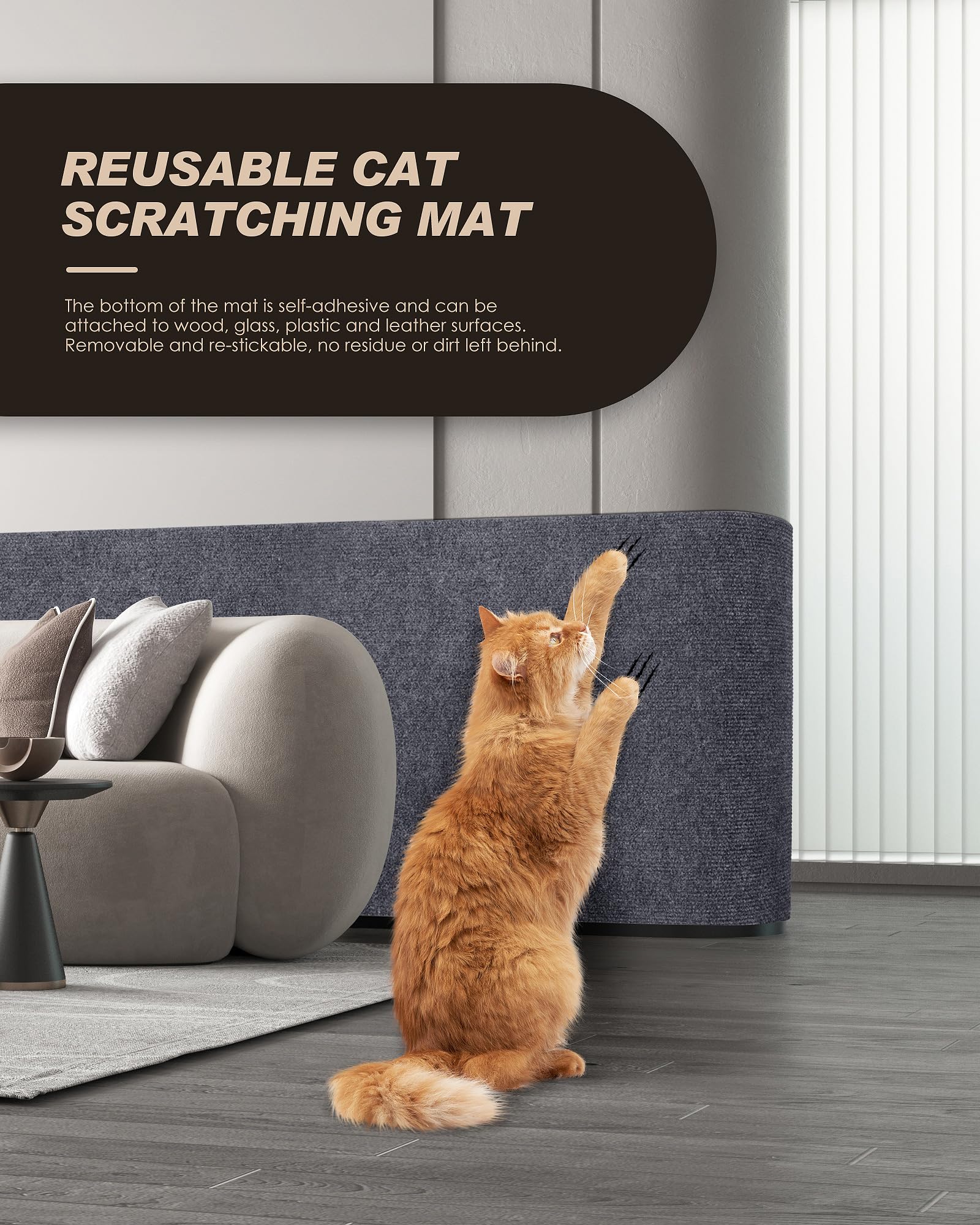 Cat Scratch Furniture Protector, Trimmable Self-Adhesive Carpet, Diy Climb Cat Scratcher Mat For Covering Cat Tower And Couch Pr