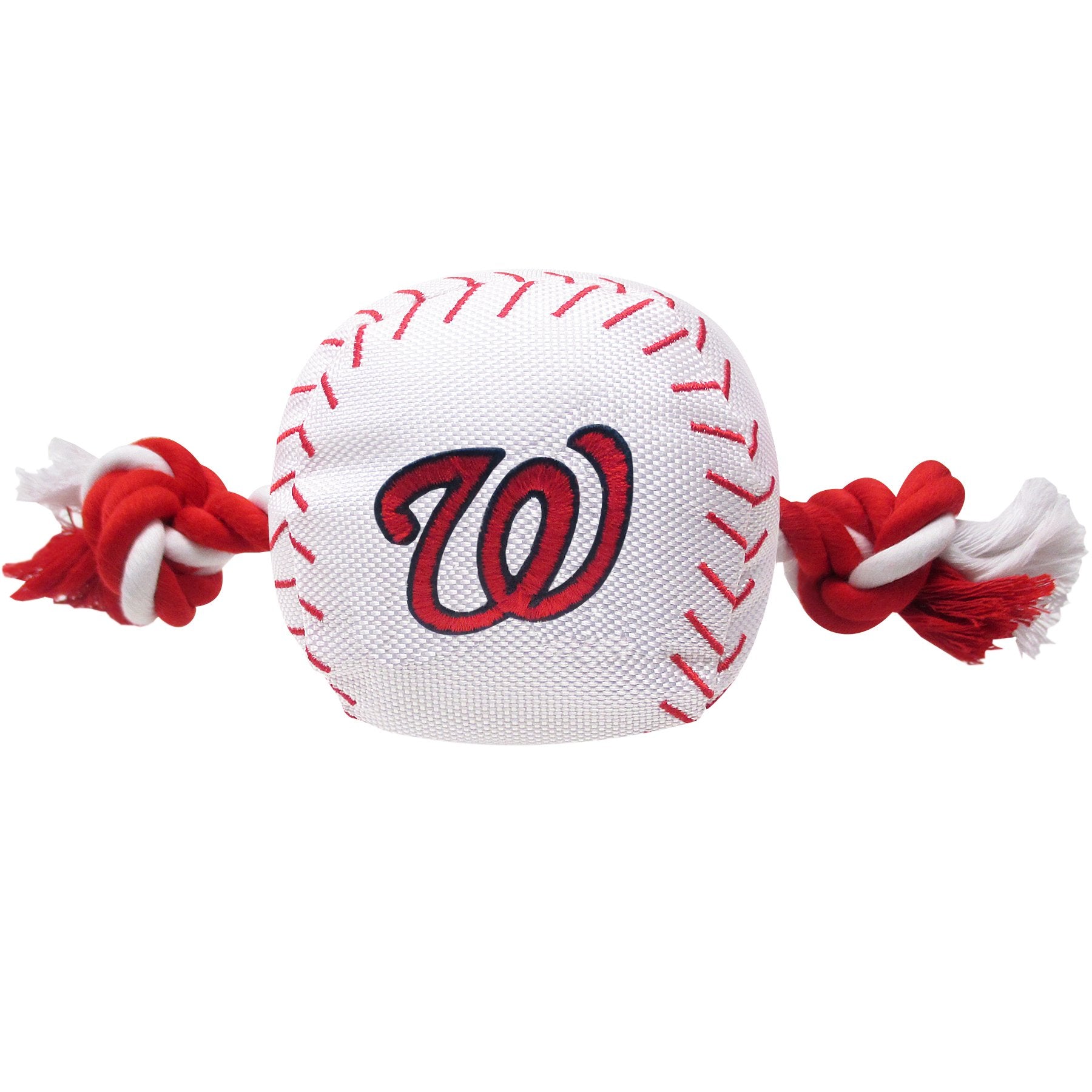 Mlb Washington Nationals Baseball Rope Toy For Dogs & Cats. Tough Nylon, Sporty Baseball Design, Heavy-Duty Ropes With Inner Squ