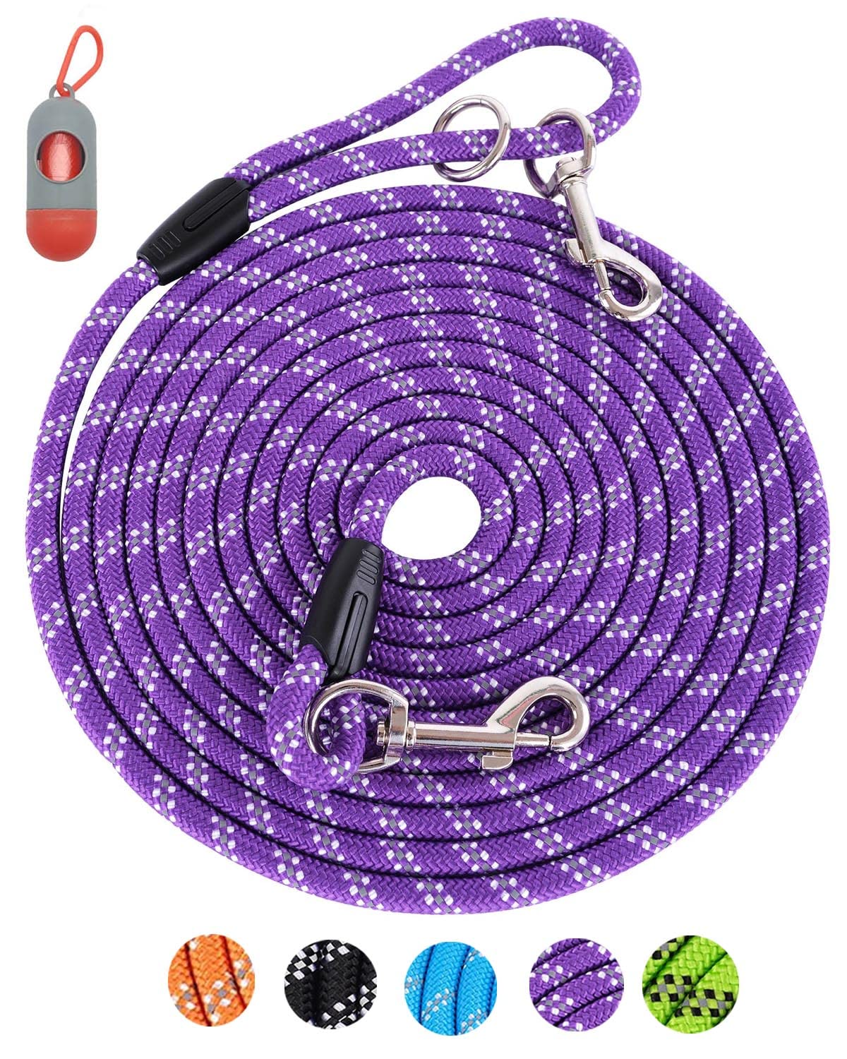 Long Rope Leash For Dog Training 16Ft 30Ft 50Ft 100Ft, Reflective Threads Check Cord Recall Training Agility Dog Lead For Large