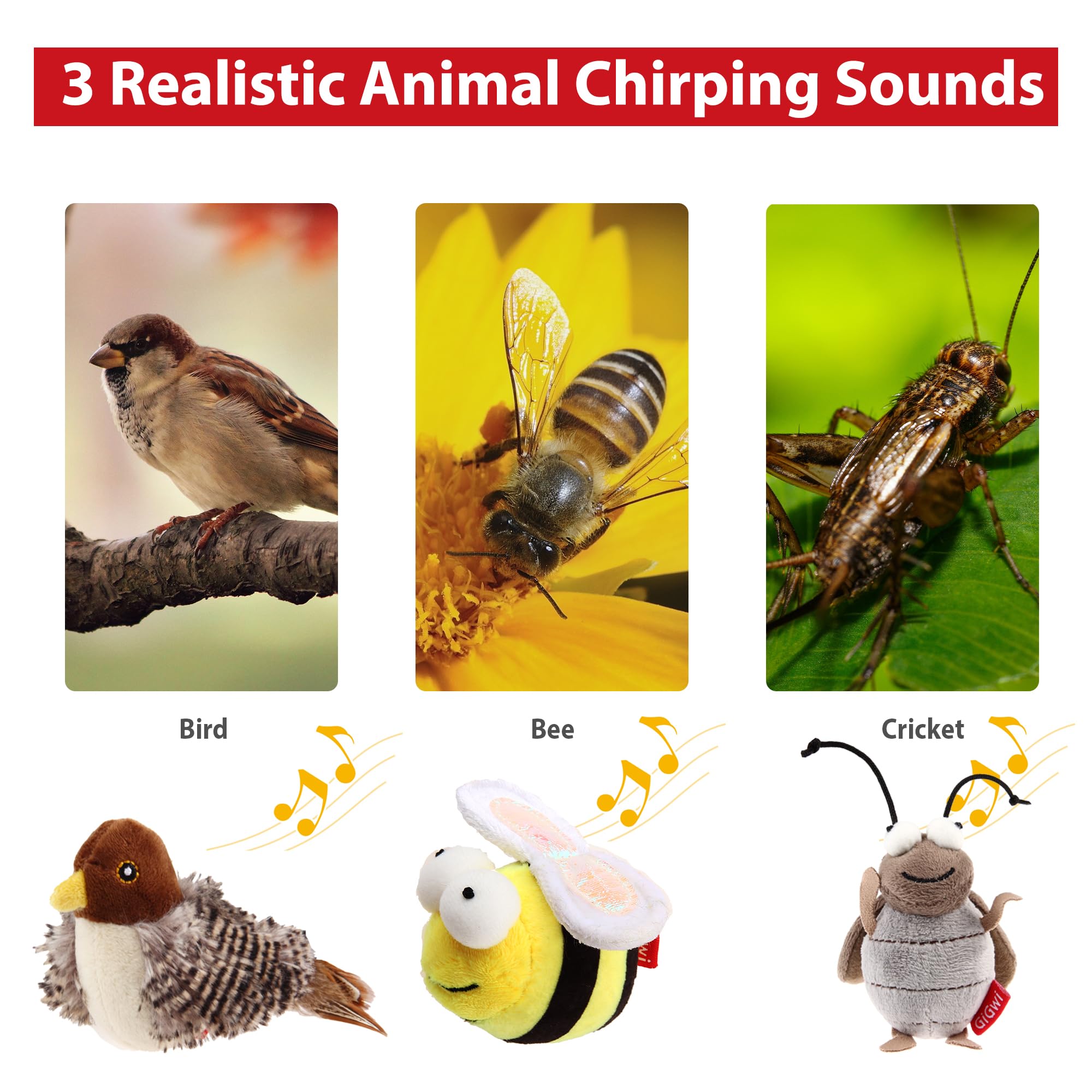 Gigwi Automatic Cat Toys Pack - Interactive Electronic Squeaky Animals, Plush Toys For Indoor Cats To Play Alone, 3 Pcs