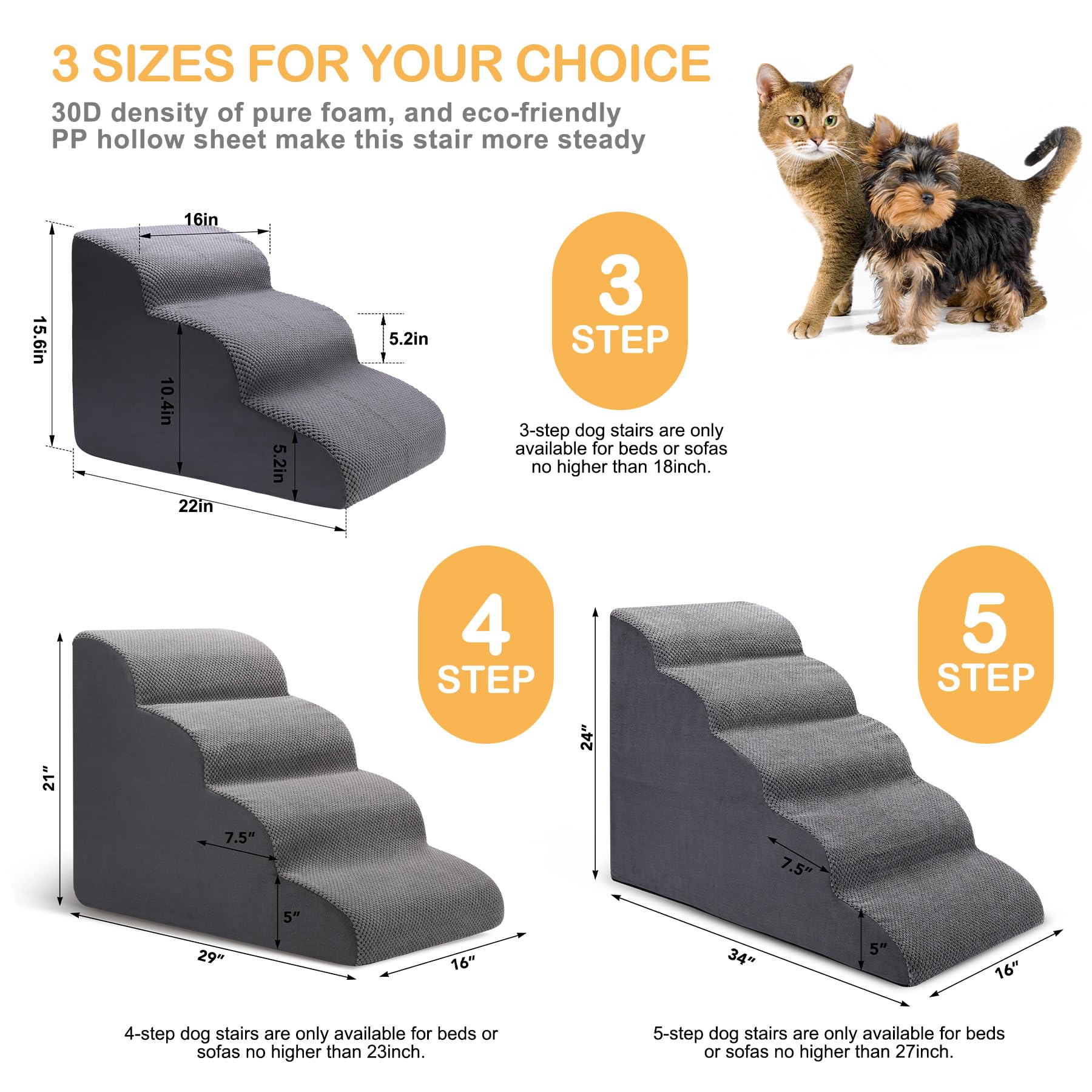 Ciwivoki Dog Stairs For Bed, 5 Tier Dog Steps For Couch And High Bed, Non-Slip Pet Stairs, 24' High Sofa Foam Dog Stairs - Best For Small Pets, Older Dogs, Cats With Joint Pain