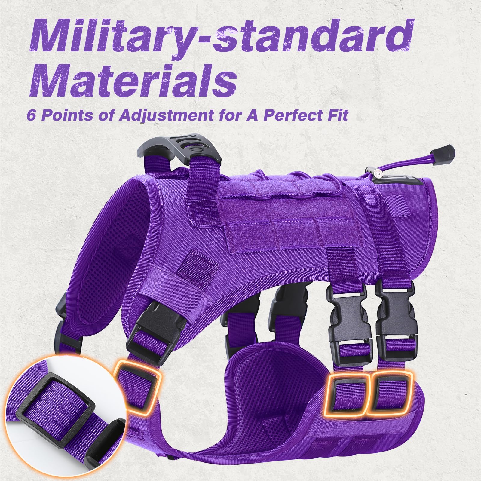 Yungaspy No Pull Tactical Dog Harness for Small Dogs, Escape Proof Molle Dog Vest Harness and Leash Set, Adjustable Military Ser