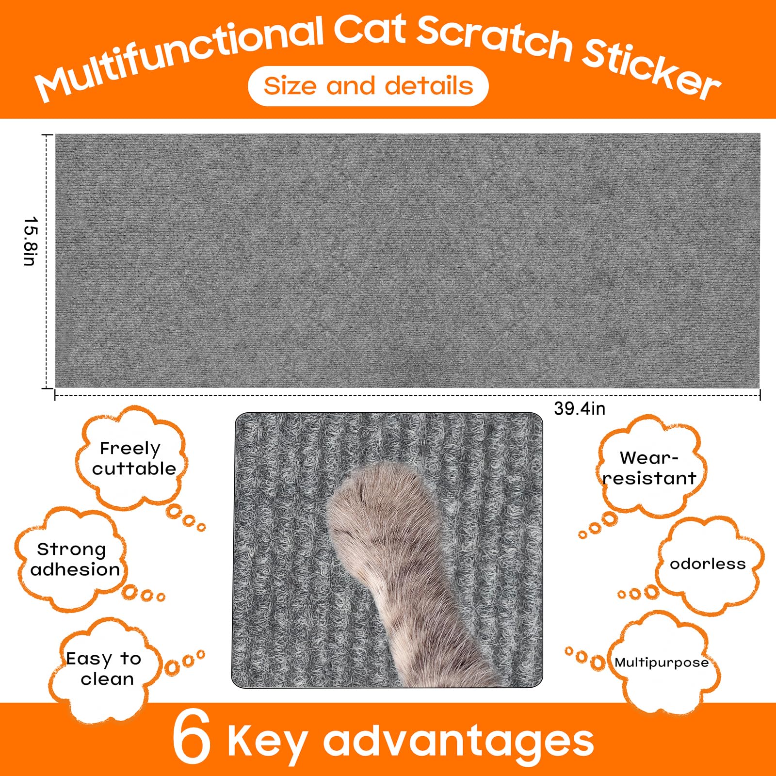 Cat Scratcher Couch Protector - Cat Scratch Furniture Protector For Sofa, Couch Protector From Cat Claws, Cat Scratch Pad & Scra