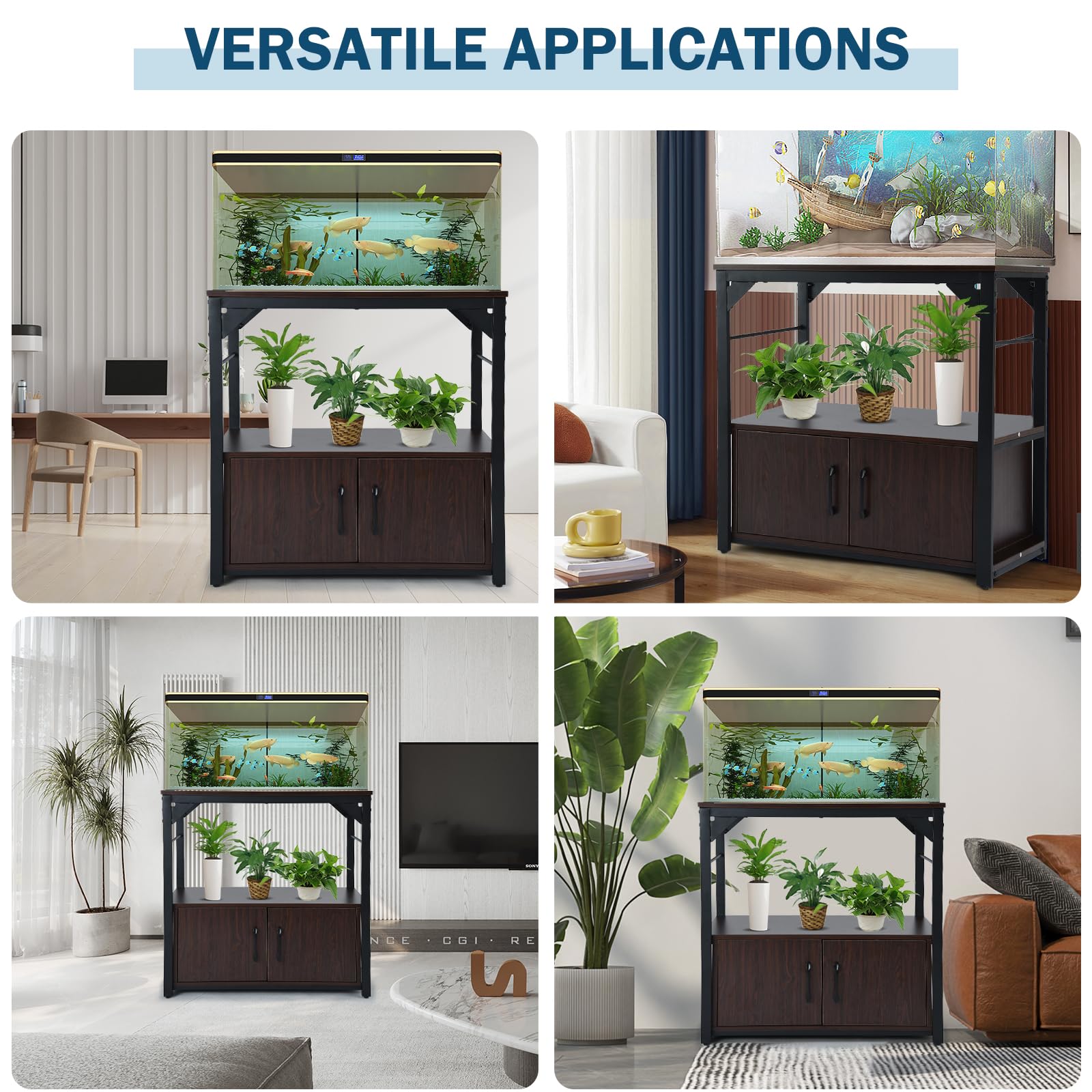 Metal Frame Aquarium Stand with Storage Cabinet - 29 Gallon Fish Tank Stand, 550LBS Capacity Walnut 30.7 L*16.5 W Tabletop