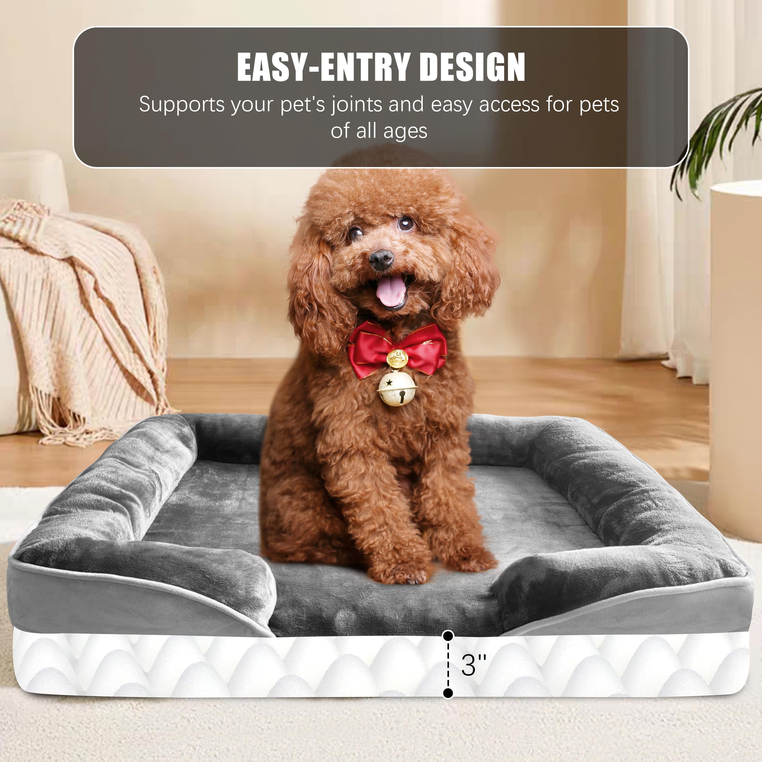 Spotted Play Orthopedic Dog Bed With Sides - Dog Sofa Beds For Small Dogs, Supportive Foam Pet Couch Bed With Washable Removable