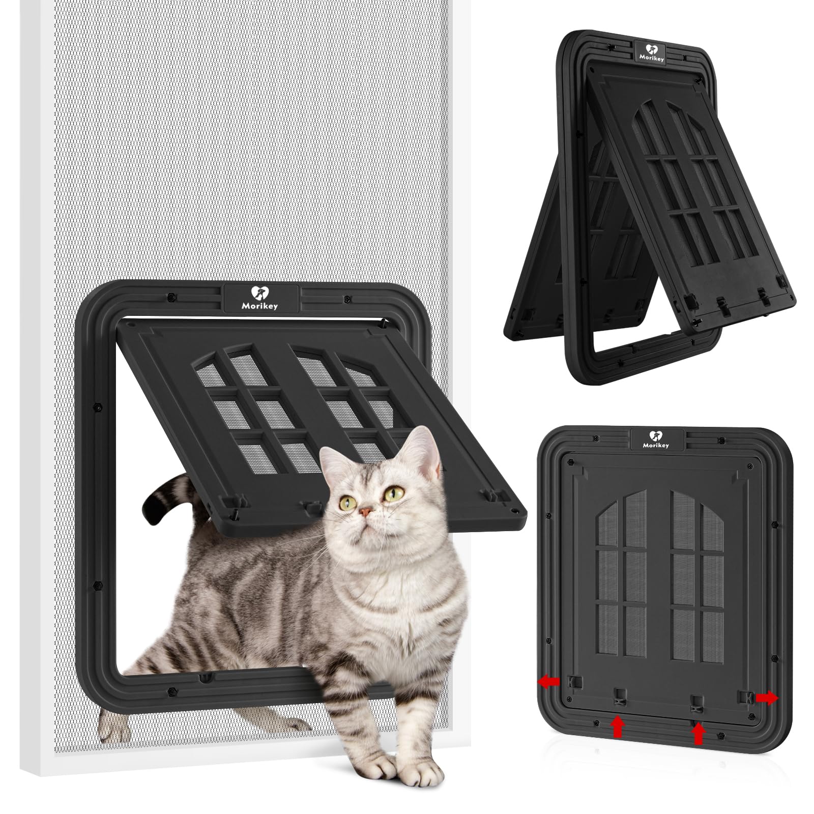 Morikey Cat Screen Door,Inside Opening 9.8  8.3Inch Cat Door For Screen Door, Pet Screen Door With Lockable Magnetic Flap For Pe