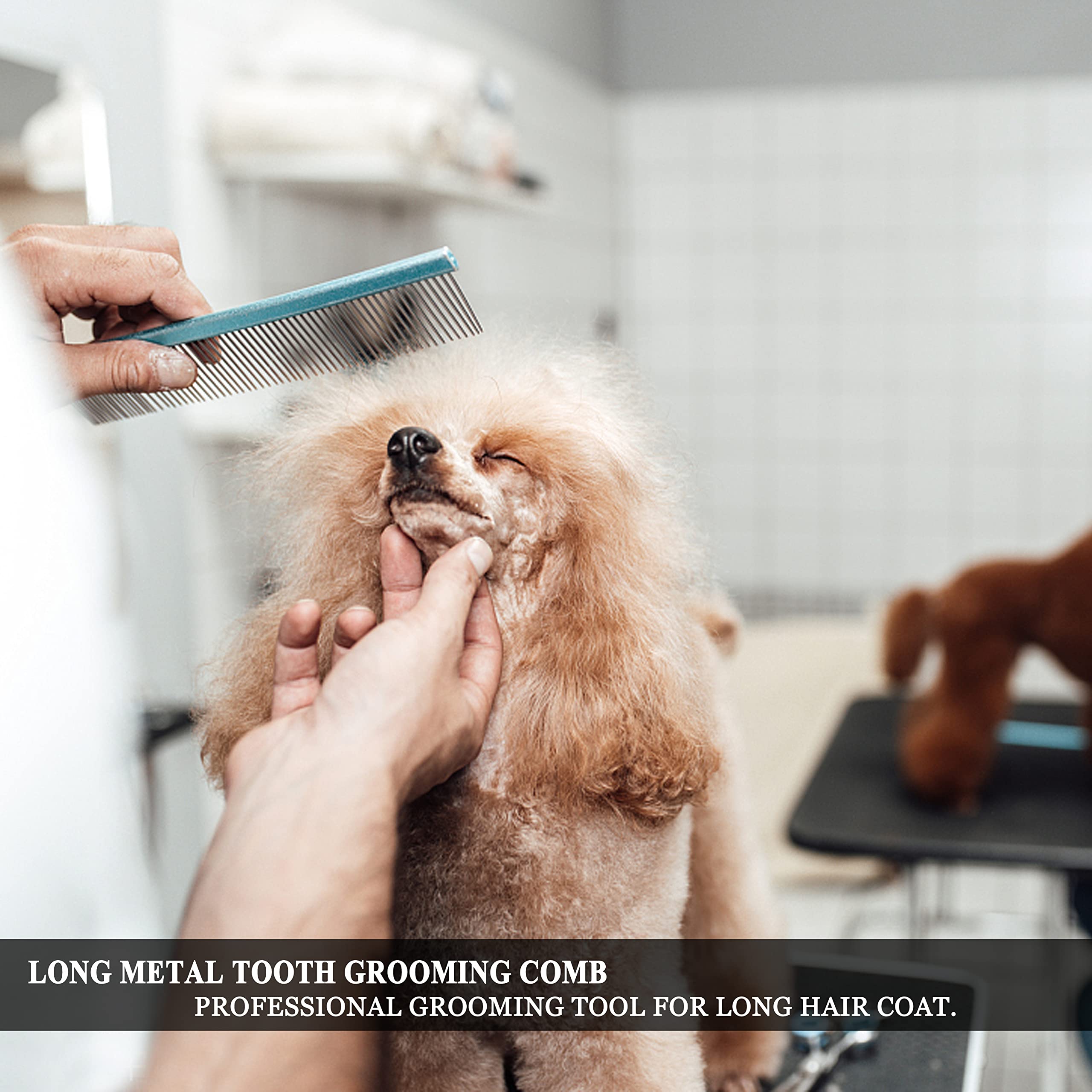Lbmbaic Professional Dog Grooming Comb For Shedding Tangles,Knots,Mats.Metal Dog Comb With Long Wide Tooth Comb For Long Hair Dogs And Cats.No Hurt Pets Skin.7.5Inches.(Blue)-1Pc