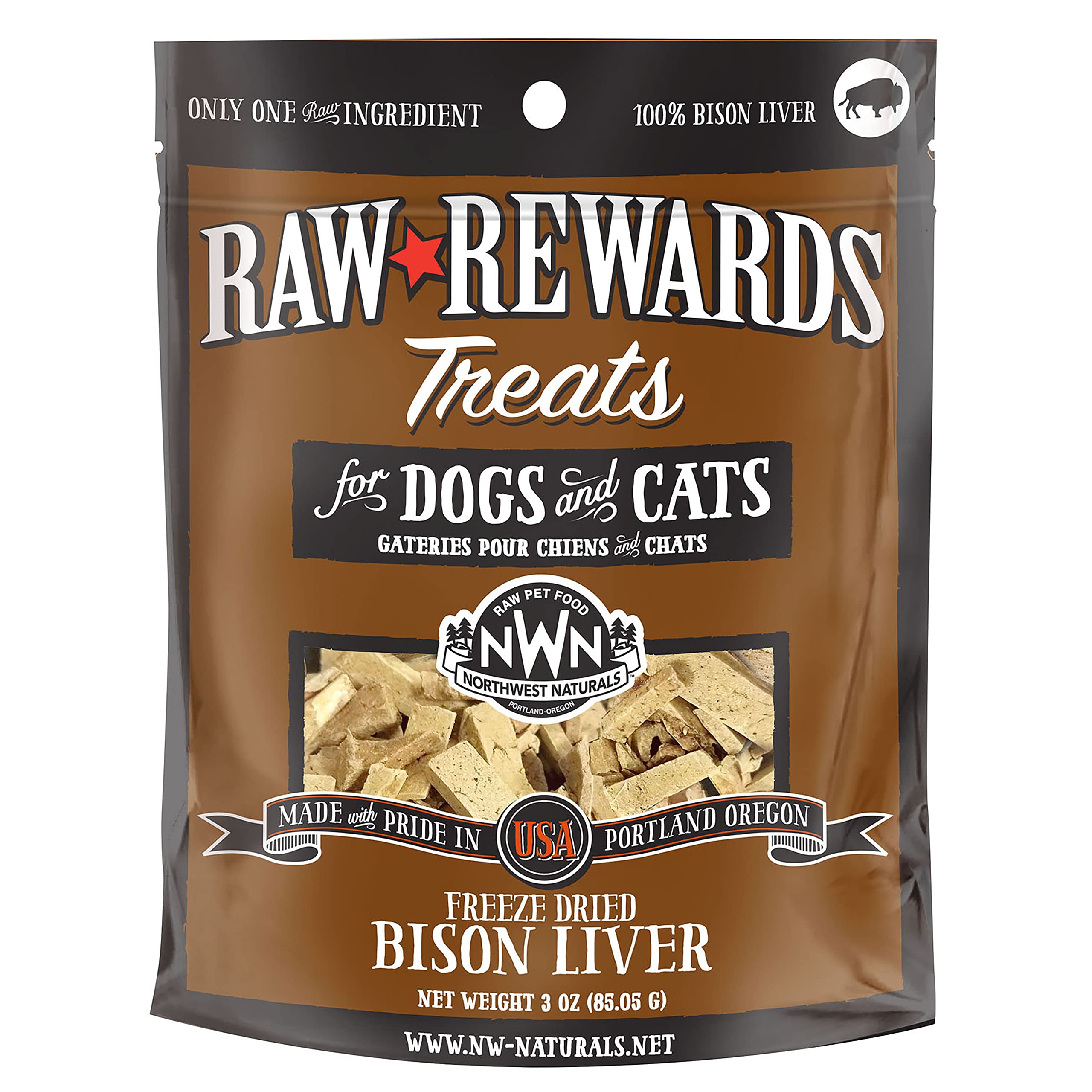 Northwest Naturals Raw Rewards Freeze-Dried Bison Liver Treats for Dogs and Cats - Bite-Sized Pieces - Healthy, 1 Ingredient, Hu
