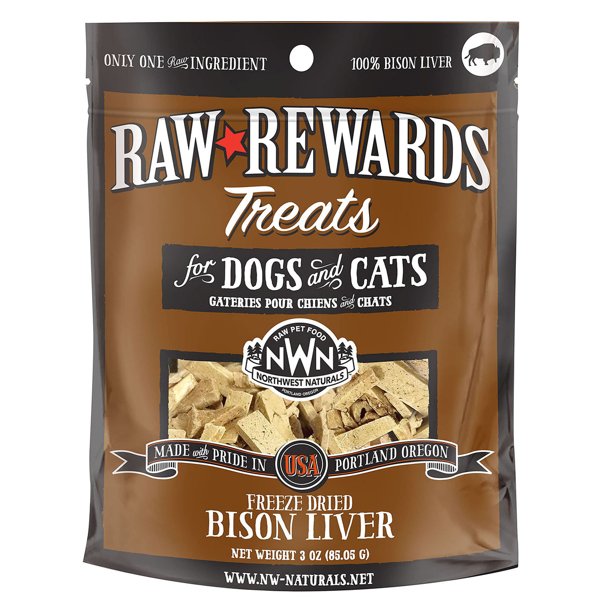 Northwest Naturals Raw Rewards Freeze-Dried Bison Liver Treats For Dogs And Cats - Bite-Sized Pieces - Healthy, 1 Ingredient, Human Grade Ingredients, All Natural - 3 Oz