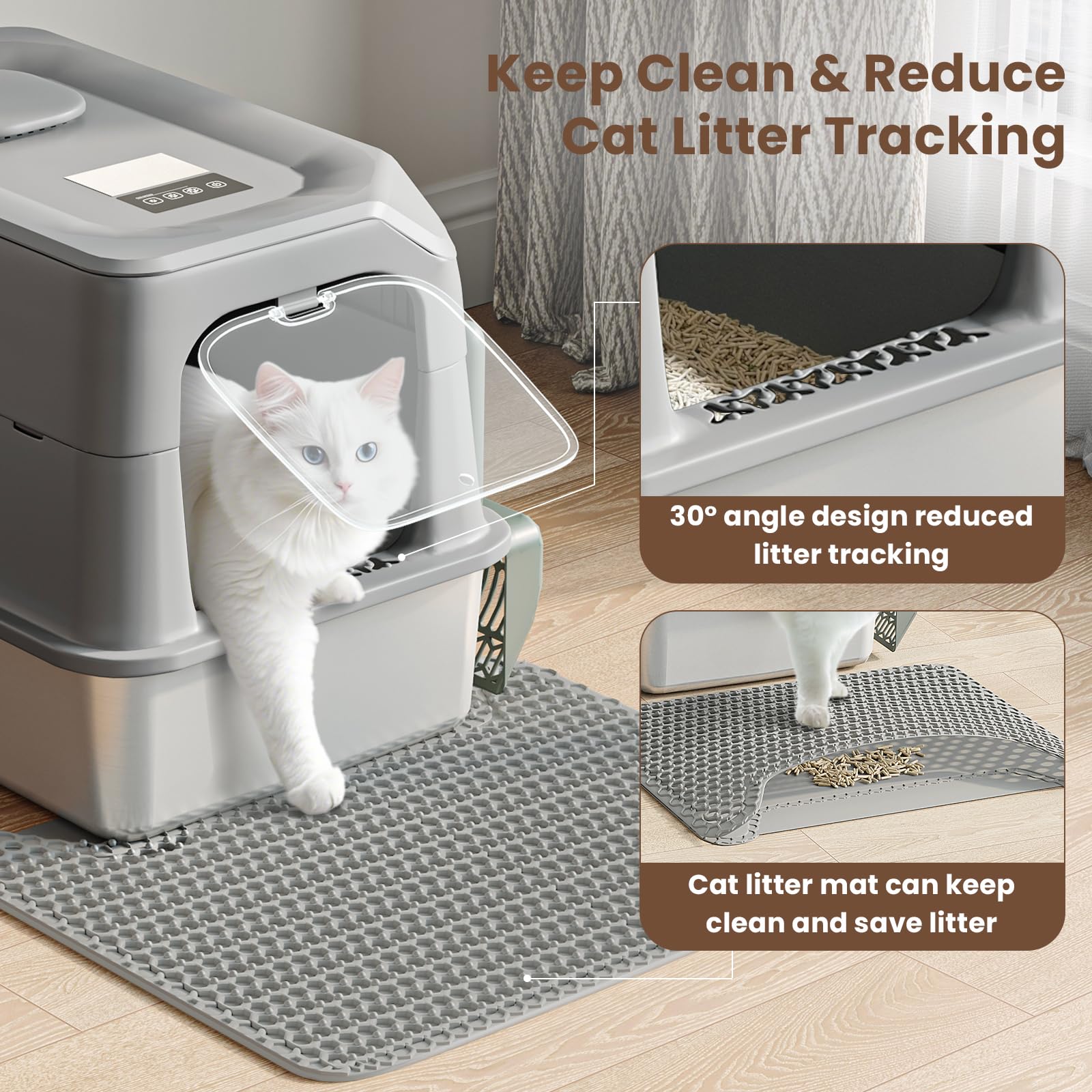 Stainless Steel Litter Box With Odor Removal Smart,Large Cat Litter Box With Lid 23.7''*16.1''*16.8'' Covered Metal Litter Tray