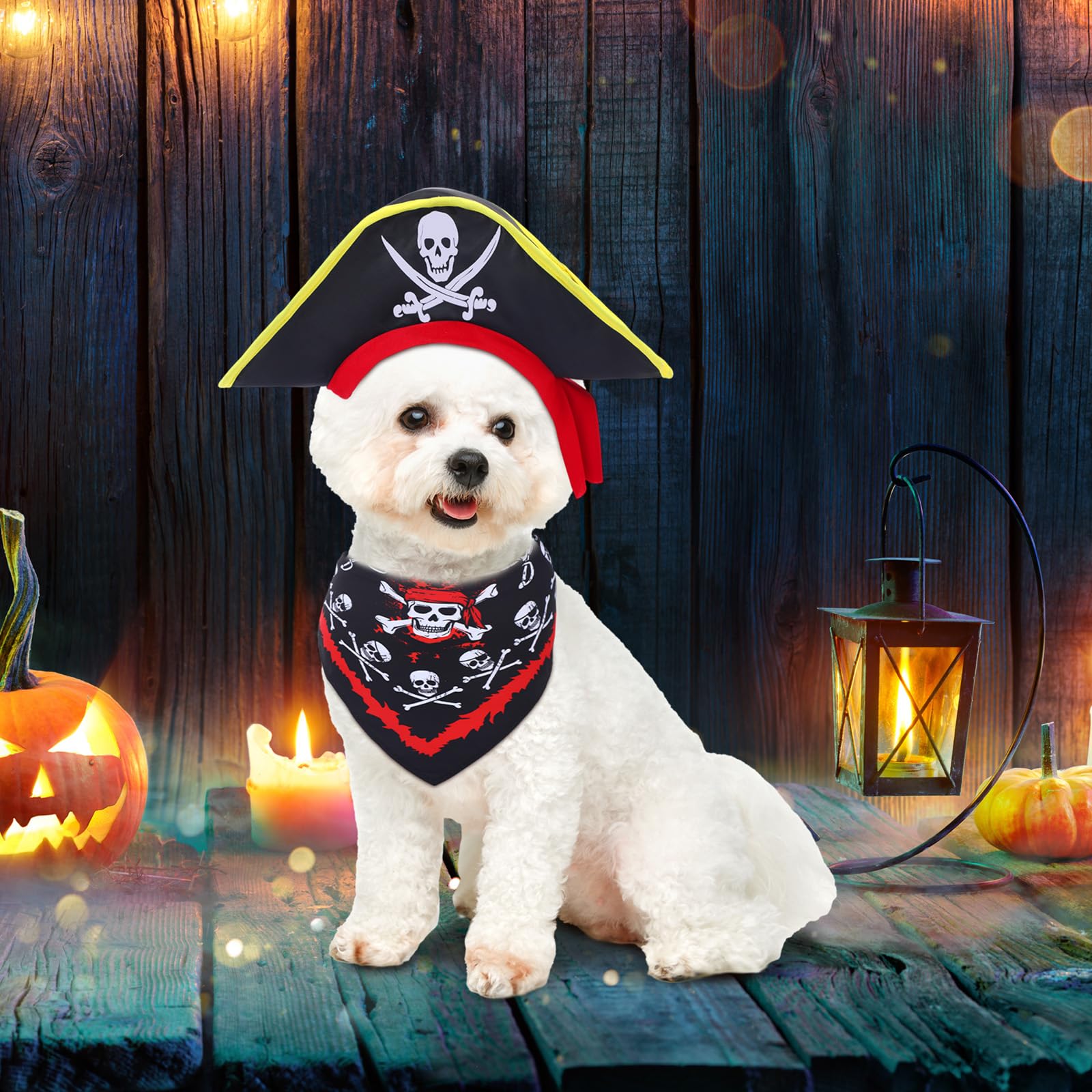 Eccliy 4 Sets Dog Costume Outfit Pirate Dog Hat Formal Tuxedo Bandana Collar Pet Cowboy Hat Mexican Sombrero Hats for Fiesta Hal