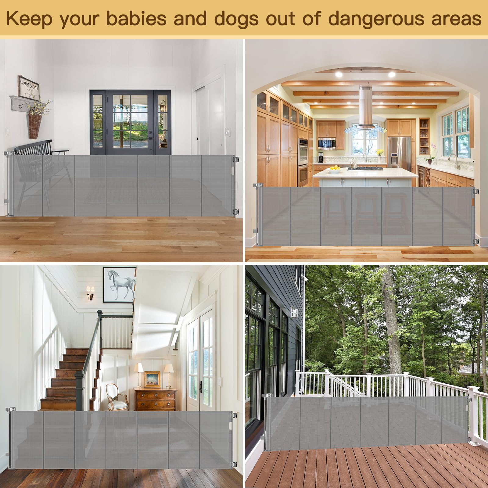 Reinforced 200 Inch Extra Long Baby Gate For Large Opening to Prevent Crawling Under, 16 ft Retractable Dog Gate for Doorway Ext