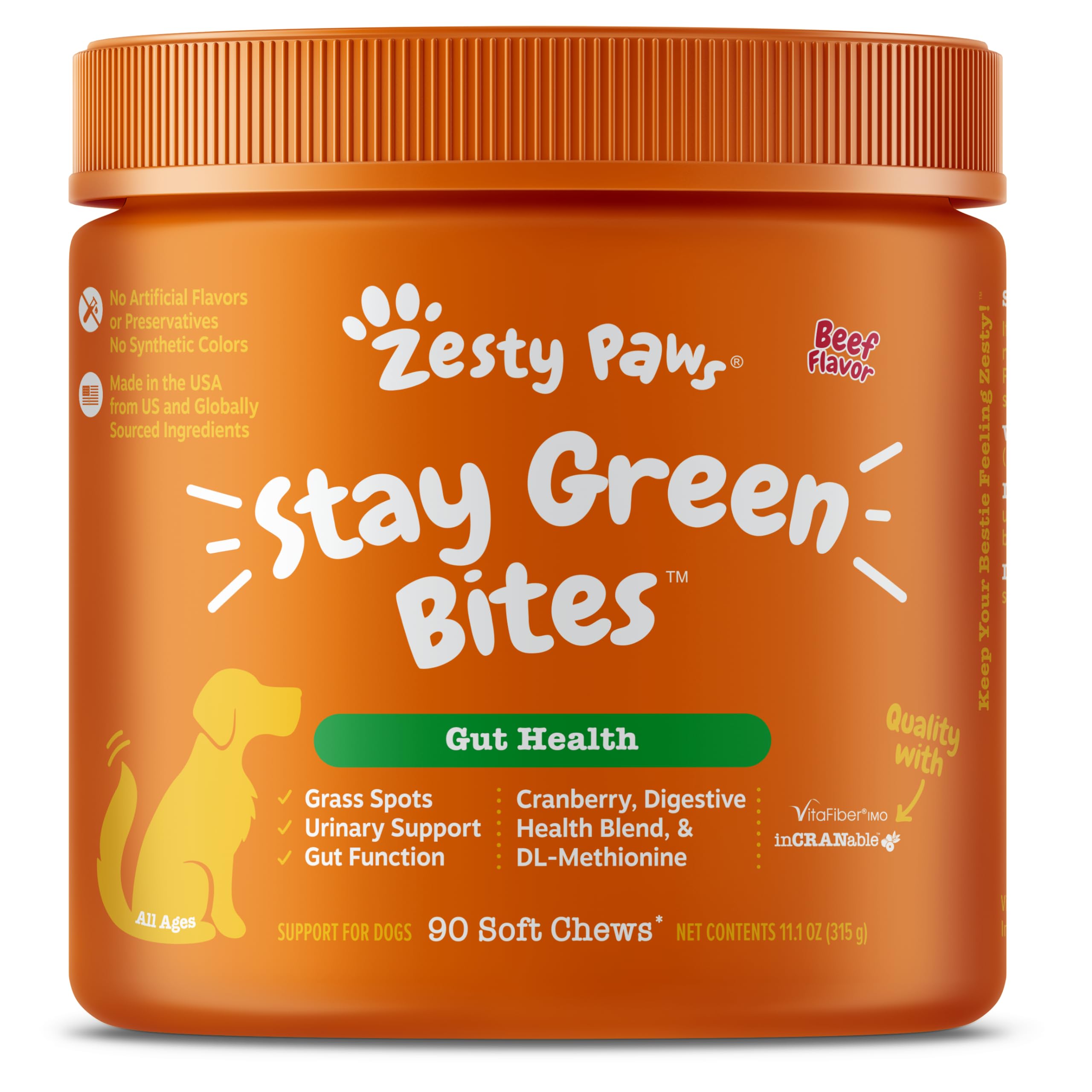 Zesty Paws Stay Green Bites for Dogs - Grass Burn Soft Chews for Lawn Spots Caused by Dog Urine - with Cranberry for Urinary Tra