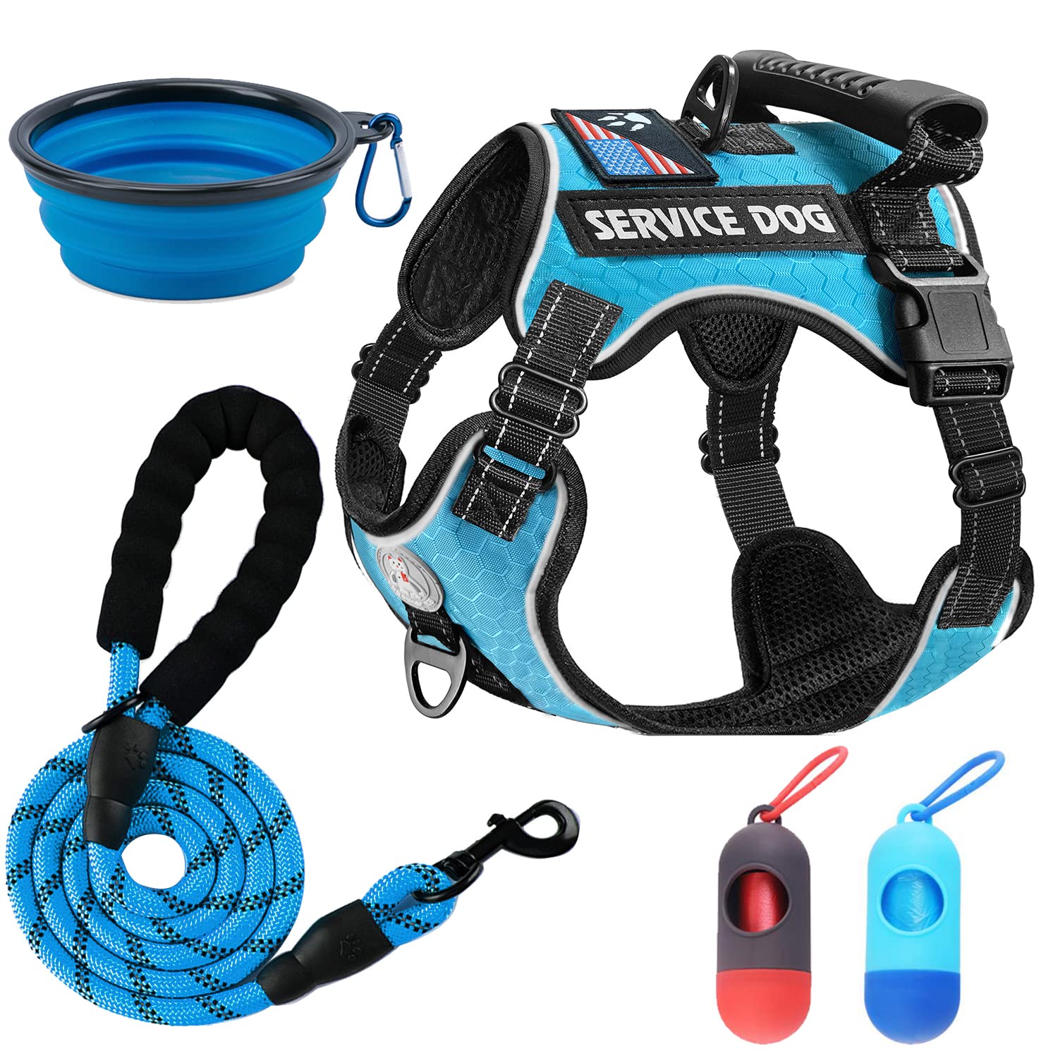 Cymiler Service Dog Vest,No-Pull Dog Harness And Leash Set,Adjustable Oxford Reflective Service Dog Vest Harness With Handle For Outdoor Walking Training,Easy Control For Small Medium Large Dogs