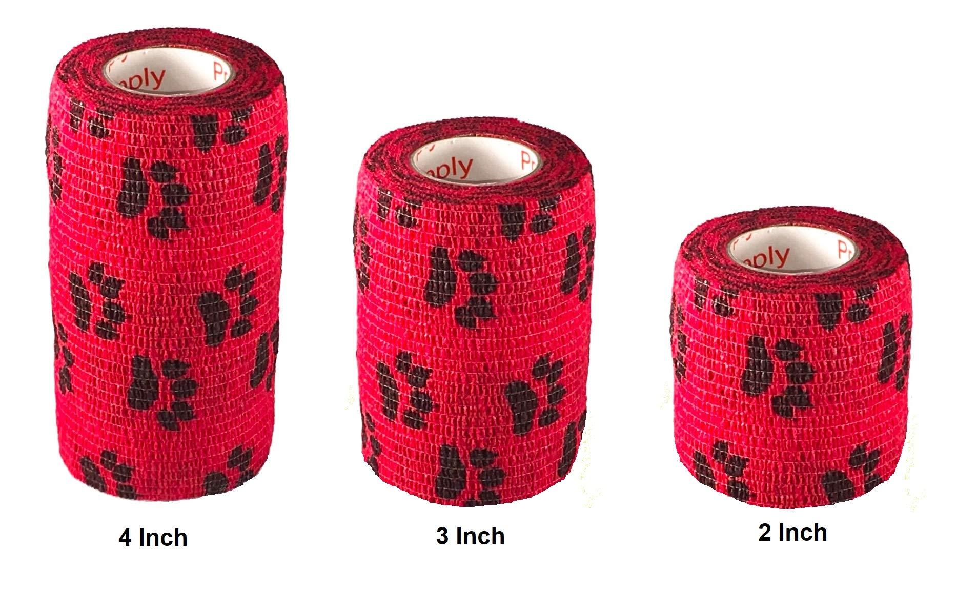 Vet Wrap Wrap Tape (Red with Paw Prints) (2 Pack) (3 Inch x 15 feet) Self Adhesive Adherent Adhering Cohesive Flex Self Stick Ba