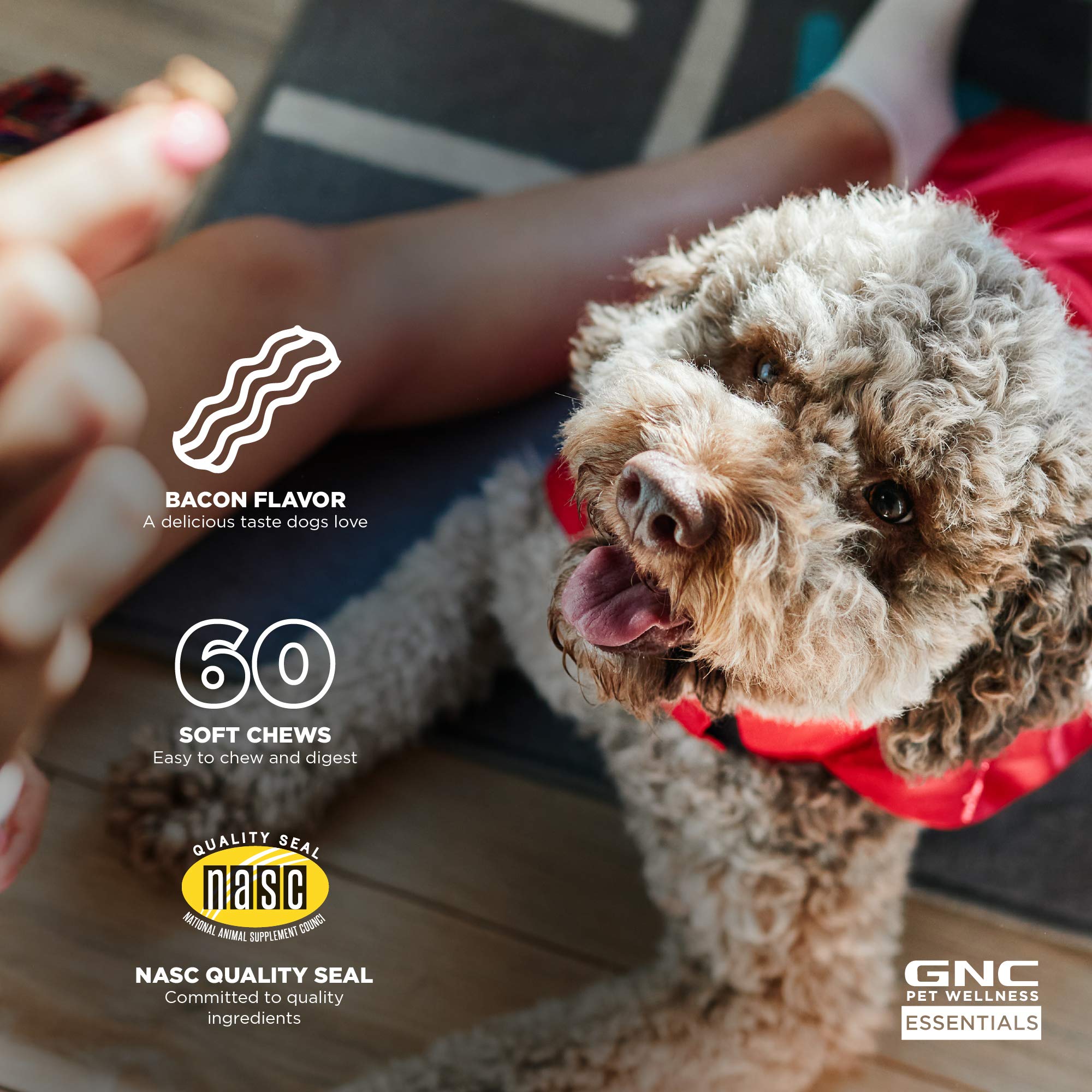 GNC Pets Essentials Calming Soft Chew Dog Supplements, Anxiety Relief Dog Calming Chews in Bacon Flavor for Adult Dogs & Puppies