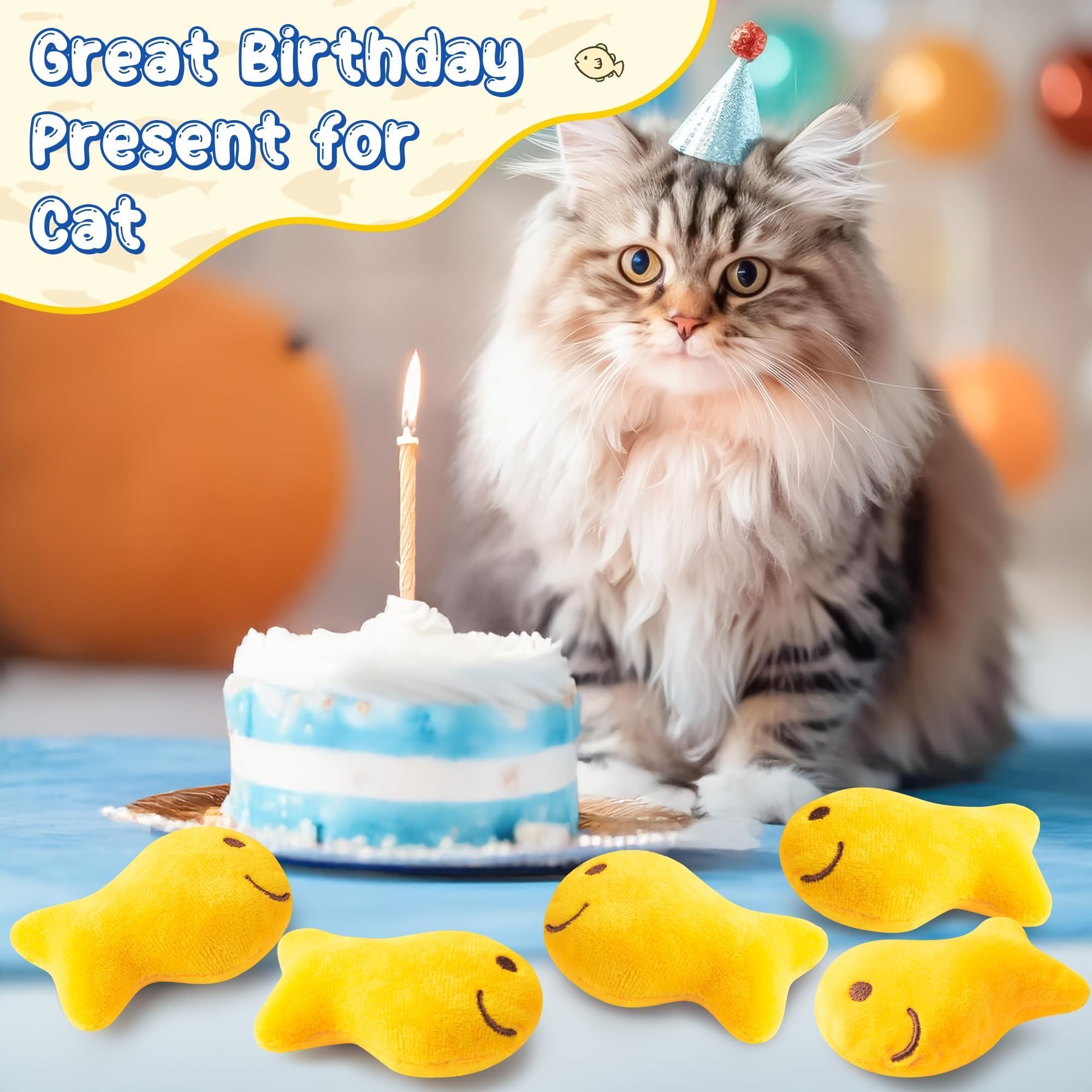 L1Rabe Goldfish Cracker Catnip Stuffed Toys - Summer Black Cat Appreciation Day 5P Goldfish Cat Toys Funny Yellow Indoor Cats Ch