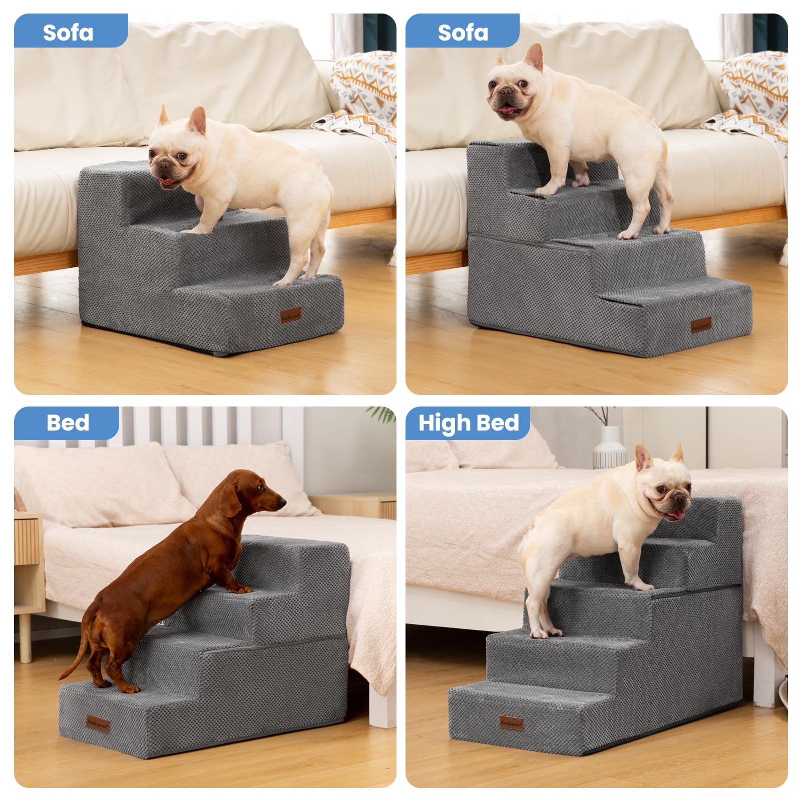 Aodisman Dog Stairs for Bed 18.5 H, 4-Step Dog Steps for Small Dogs and Cats, Indoor Non-Slip Balanced Pet Stairs are Suitable f