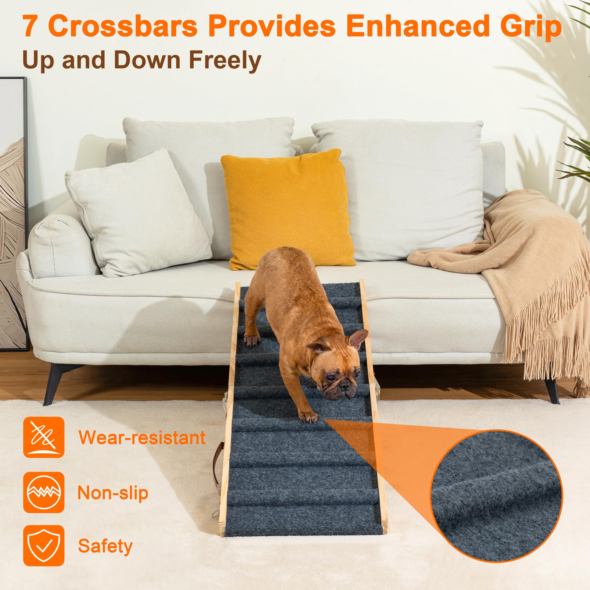 Clikuutory 2025 Upgraded Dog Ramp for Couch, 39.4 Foldable Small Dog Ramp for Bed, 4 Adjustable Height from 13 to 22, Portable S