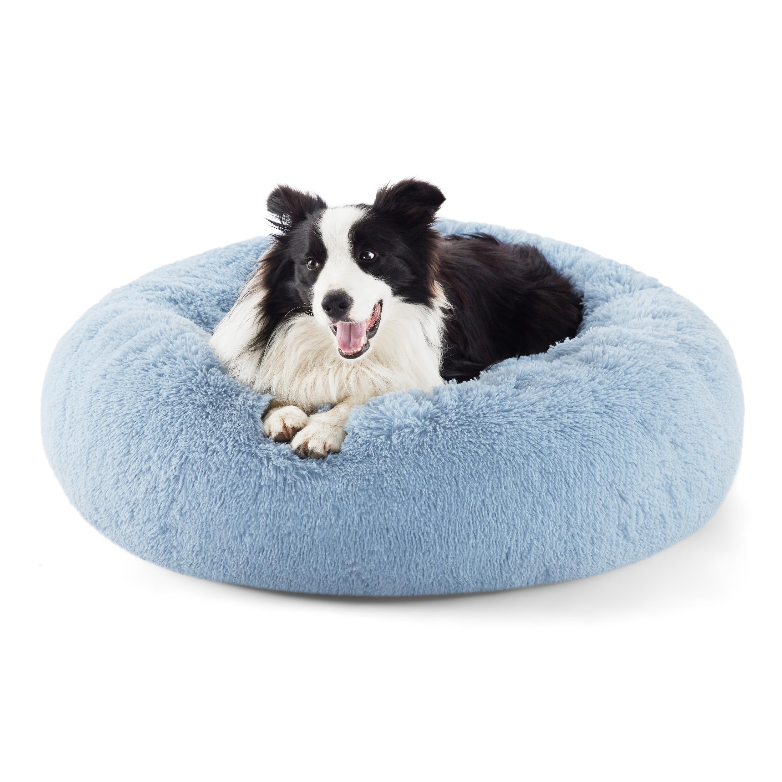 Bedsure Calming Dog Bed For Large Dogs - Donut Washable Large Pet Bed, Anti-Slip Round Fluffy Plush Faux Fur Dog Bed, Fits Up To