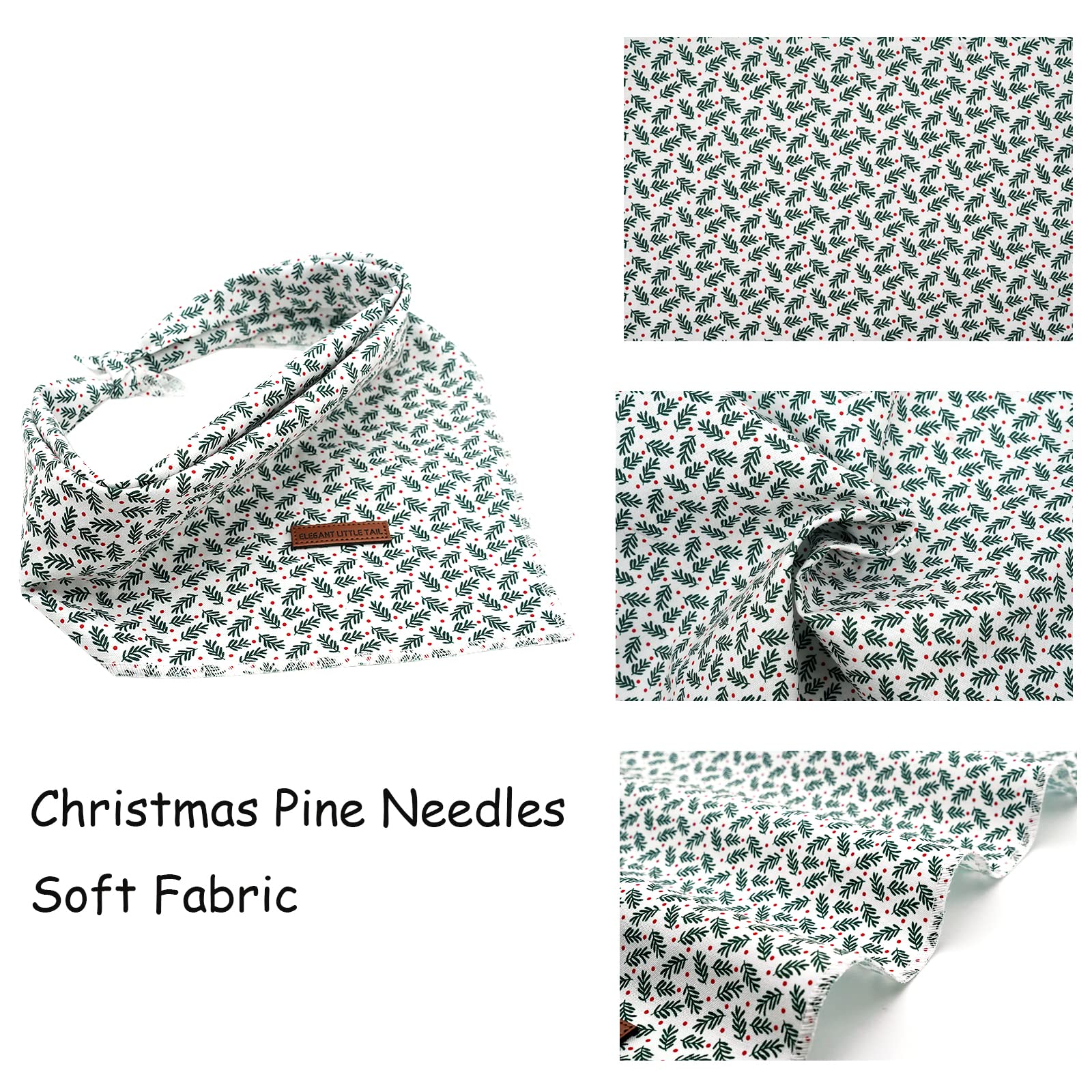 Elegant Little Tail Dog Bandanas - 1Pack Washable Christmas Scarf, Female Square Bib Kerchief, Adjustable Pet Bandana For Small