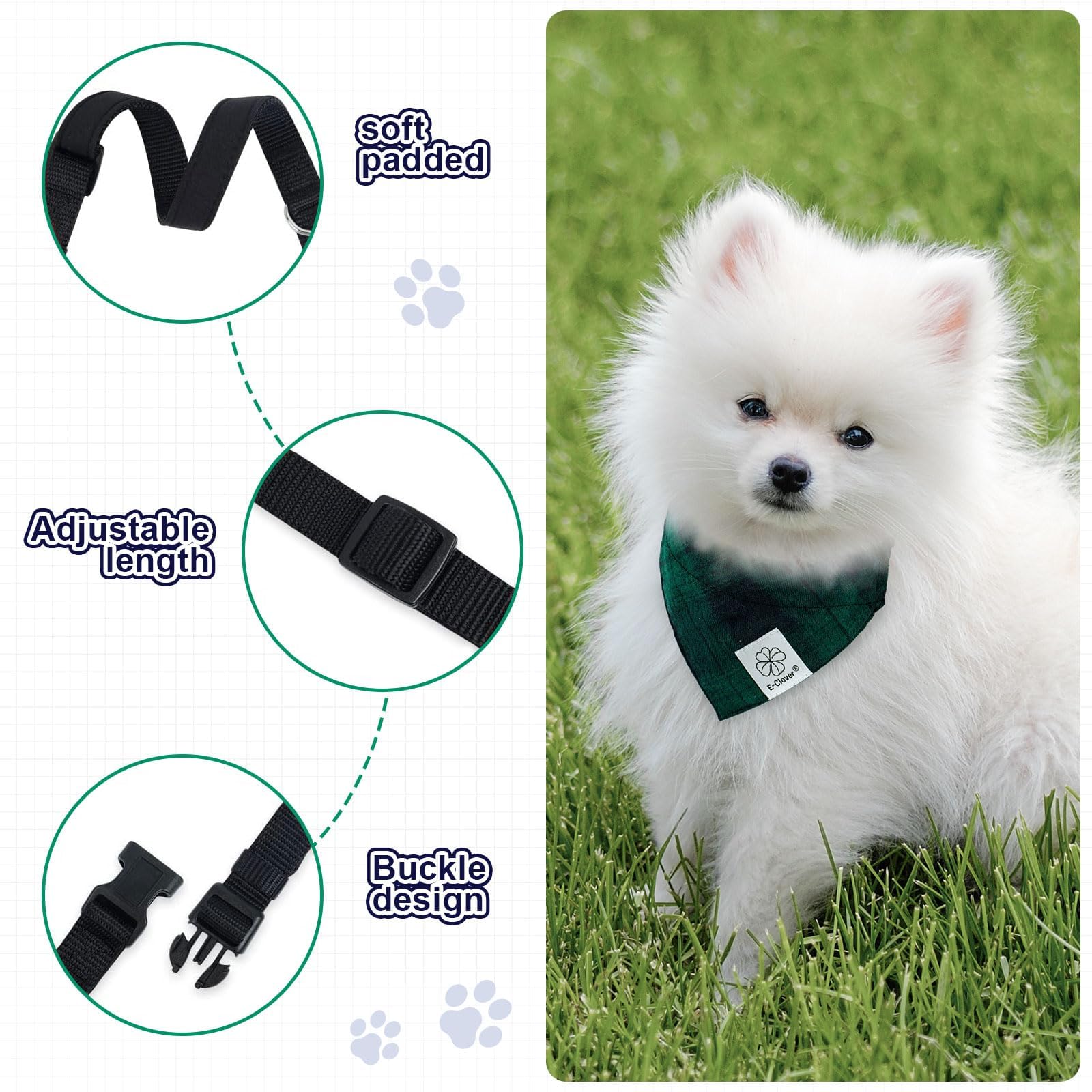 E-Clover Plaid Dog Collar-Dog Collar Bandana & Matching Scrunchie Adjustable Girl Boy Dog Collars For Small Medium Dogs Owner Gi