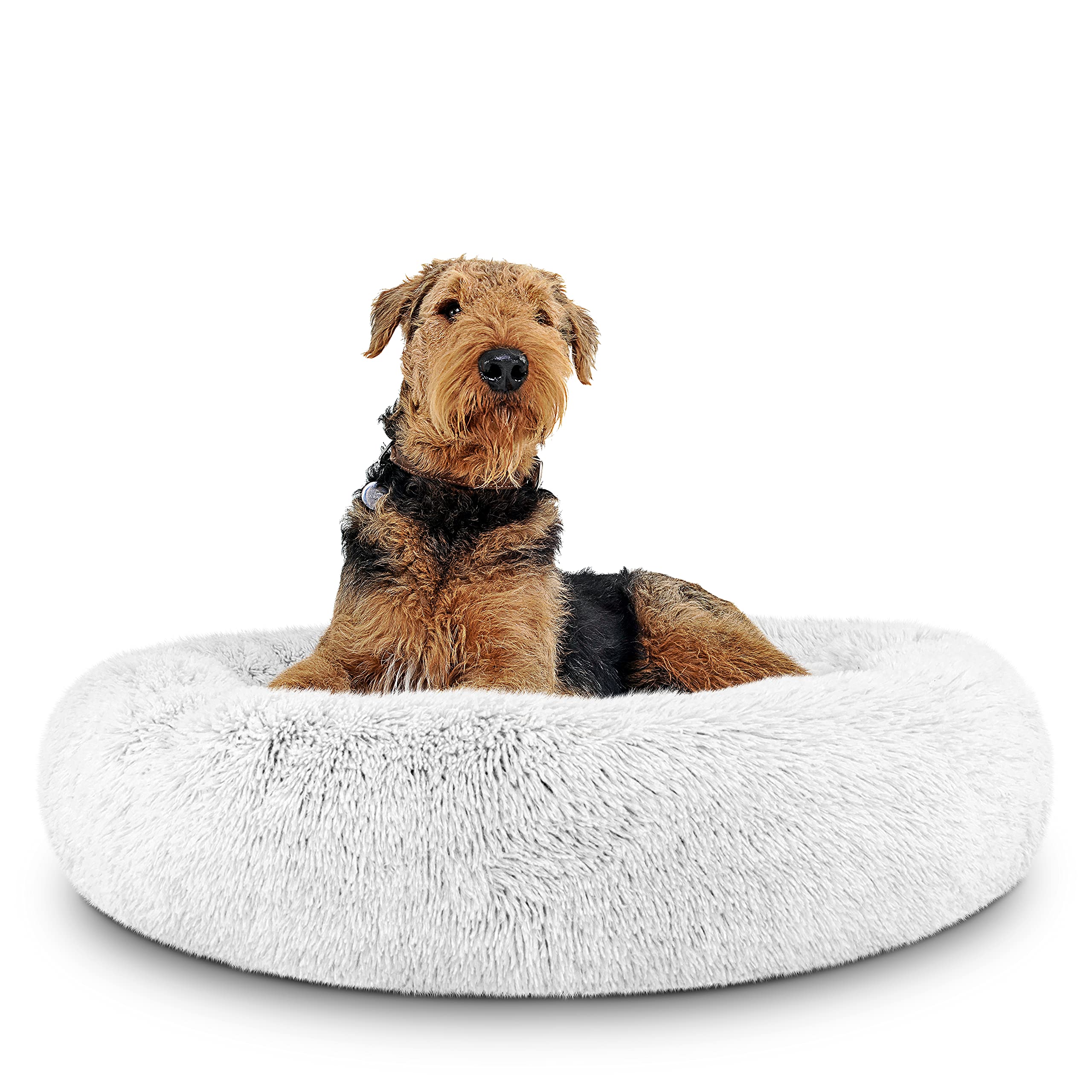 The Dogs Bed Donut Large Dog Bed, Sound Sleep, Ice White Fur Calming Nest Bed, Veterinary Approved