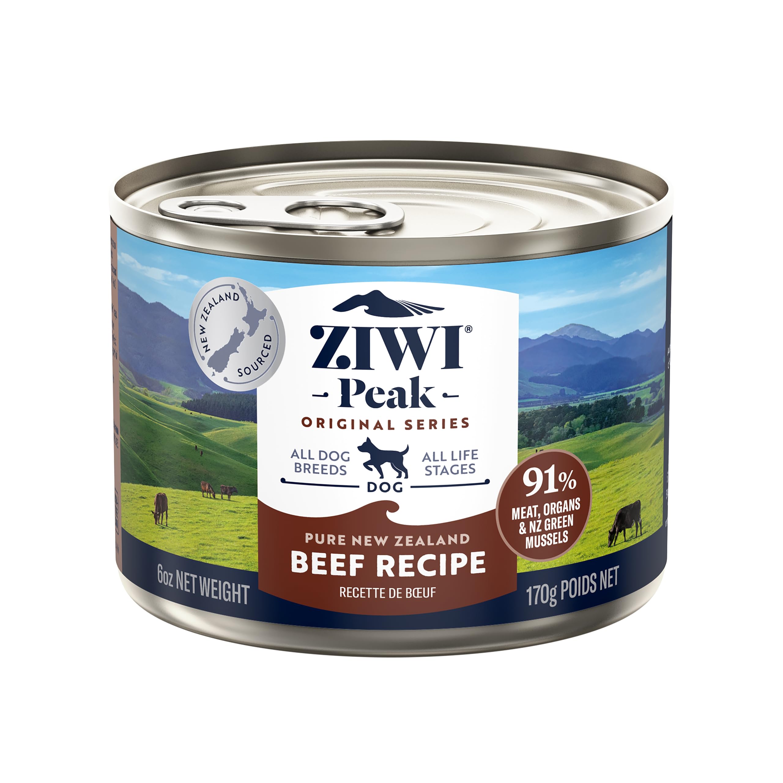 ZIWI Peak Canned Wet Dog Food - All Natural, High Protein, Grain Free, Limited Ingredient, with Superfoods (Beef, Case of 12, 6o