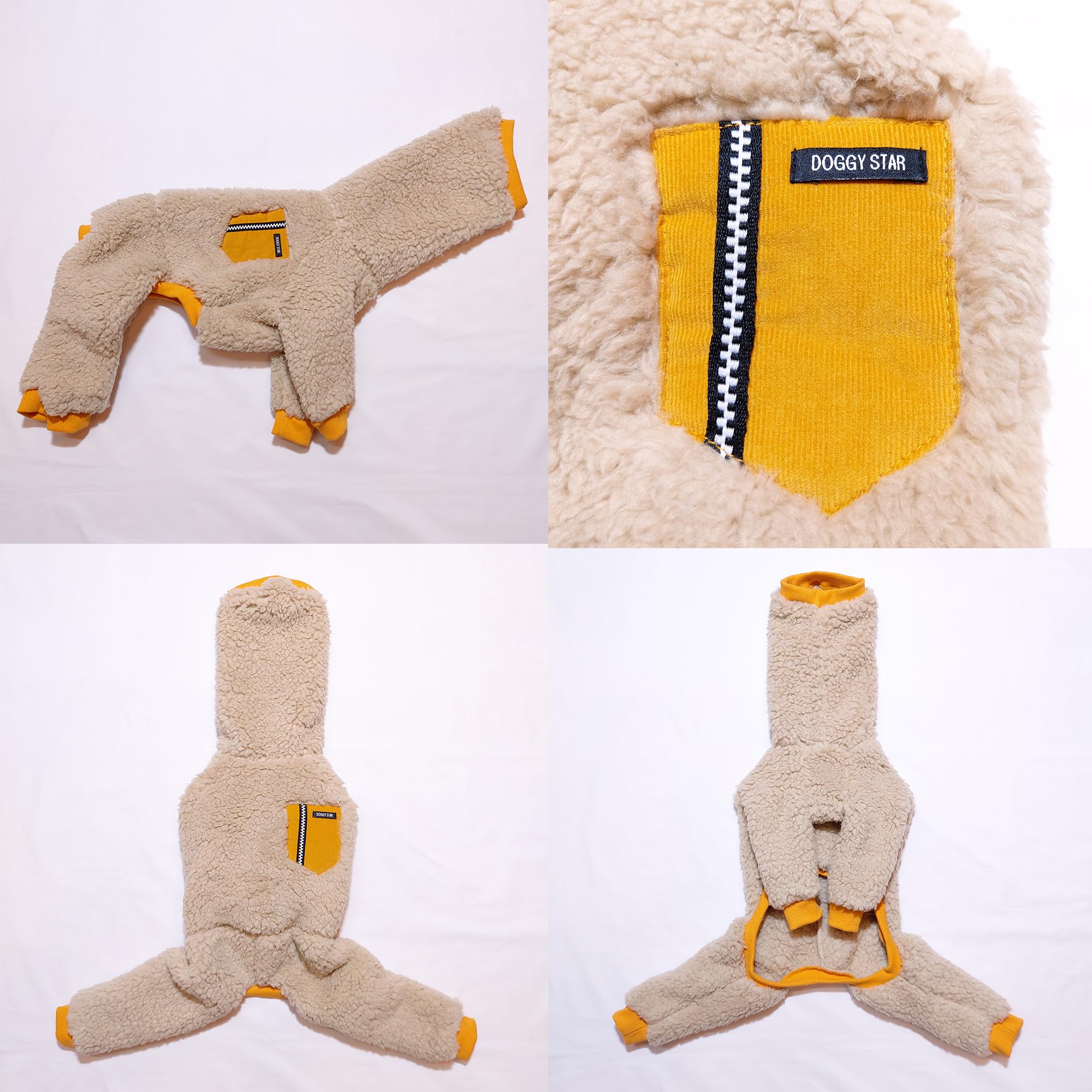 D Doggy Star Italian Greyhound Sweater Turtleneck Outfit Warm Fleece Onesie Clothes Whippet For Dog Coat (S,Mustard Pkt)