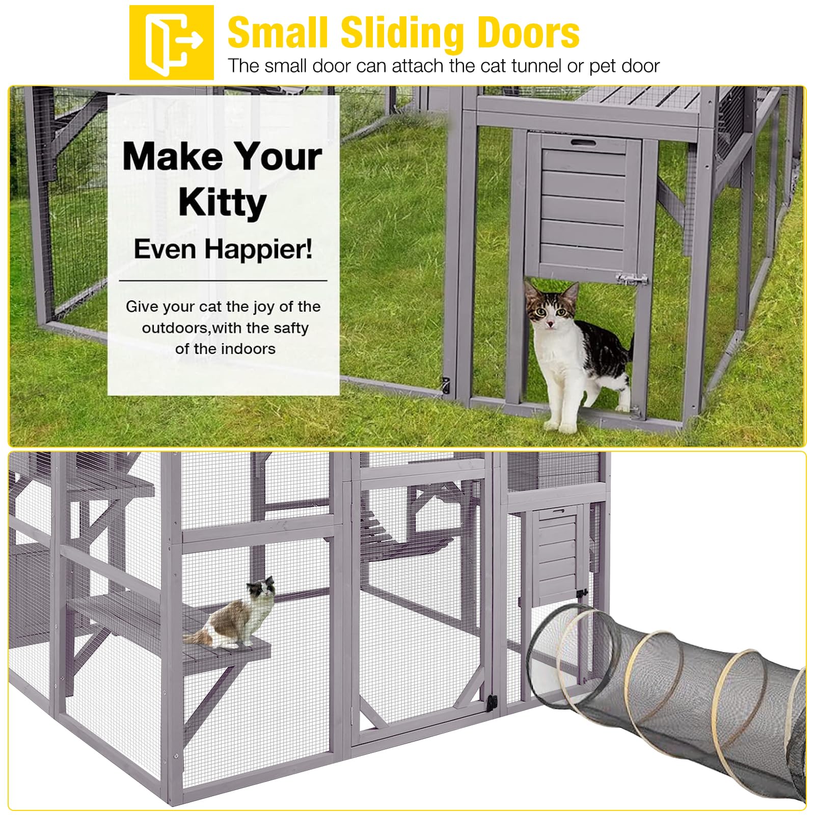 Aivituvin Catio Outdoor Cat Enclosure Large Cat Run With Bridges, Walks, Small Houses, Roof Cover 28.27 Ft