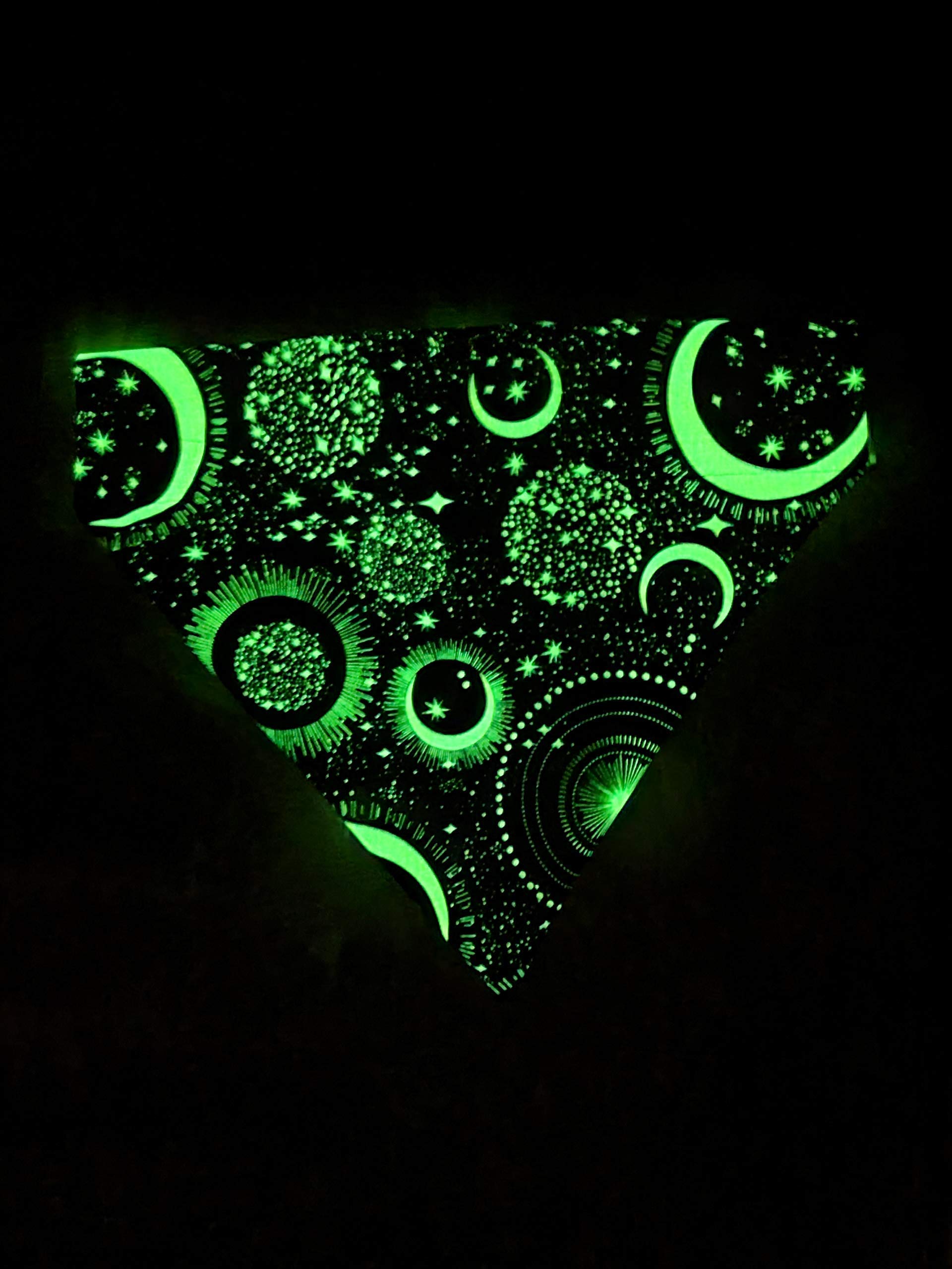 Glow In The Dark Black And White Moons And Stars Over The Collar Dog Bandana That Slips Onto Their Existing Collar Size Extra La