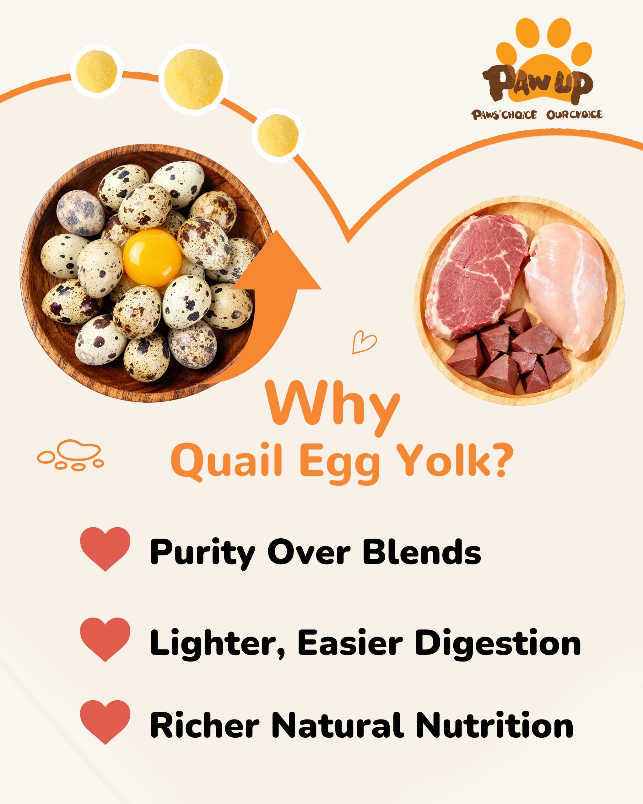 PAWUP Freeze Dried Cat & Dog Treats, Natural Quail Egg Yolk, Single Ingredient, High-Protein Pet Snacks for Skin & Coat Health,