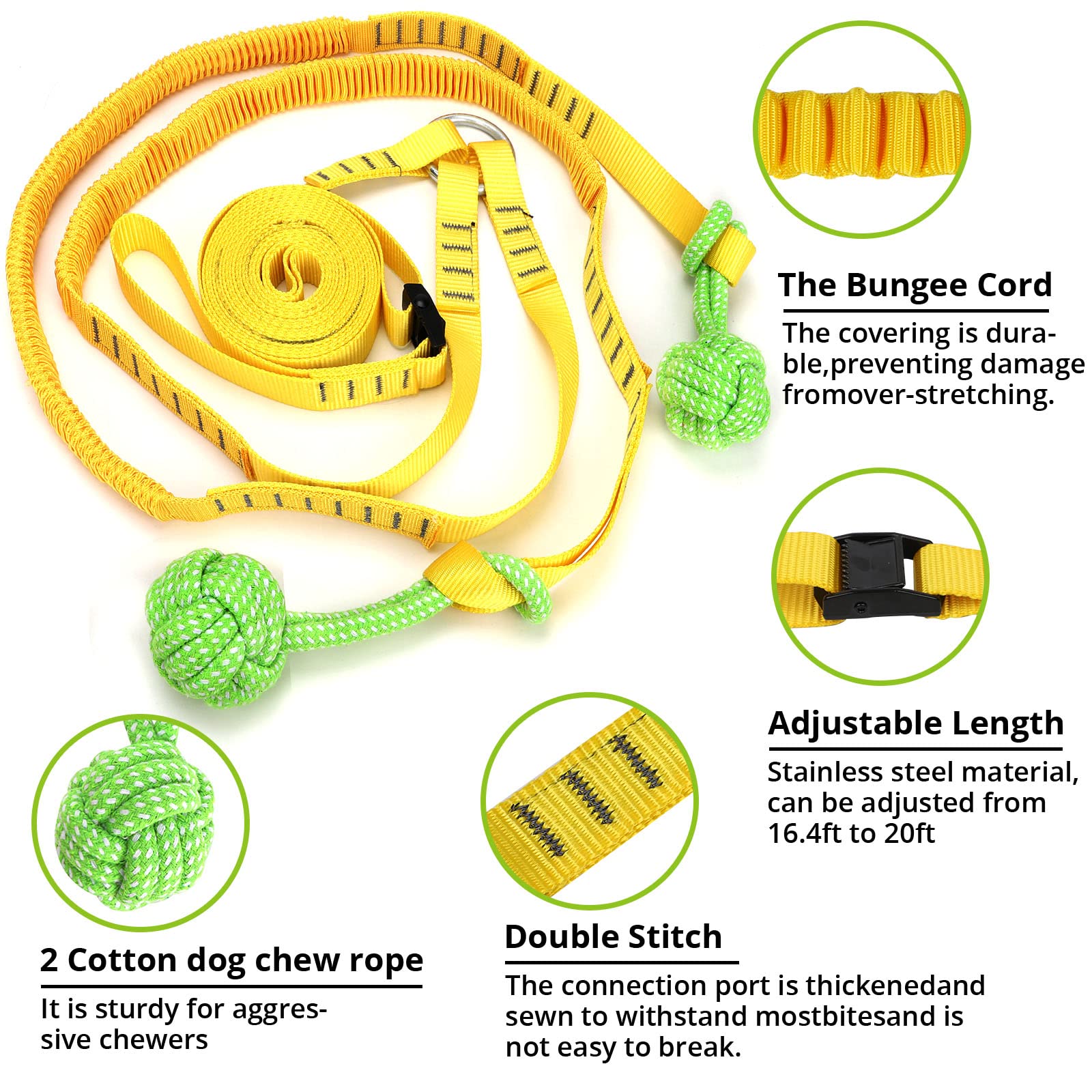 Dog Hanging Bungee Tug Toy for Two Dogs: Interactive Tether Tug-of-War for Pitbull & Small to Large Dogs to Exercise - Durable R