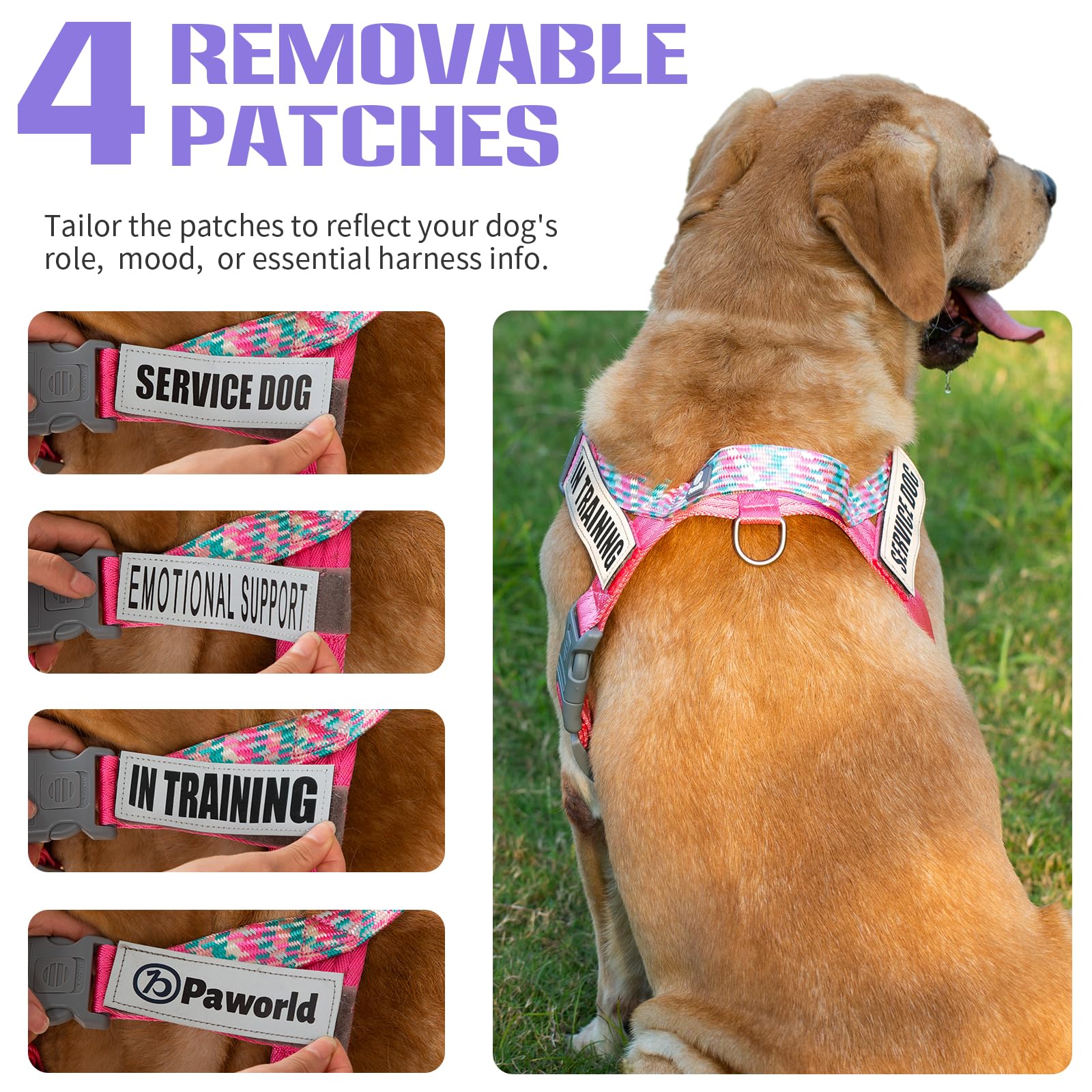 Paworld Service Dog Vest, No-Pull Service Dog Harness with 4 PCS Reflective Patches, Dog Vest Harness with Handle, Pet Harness f