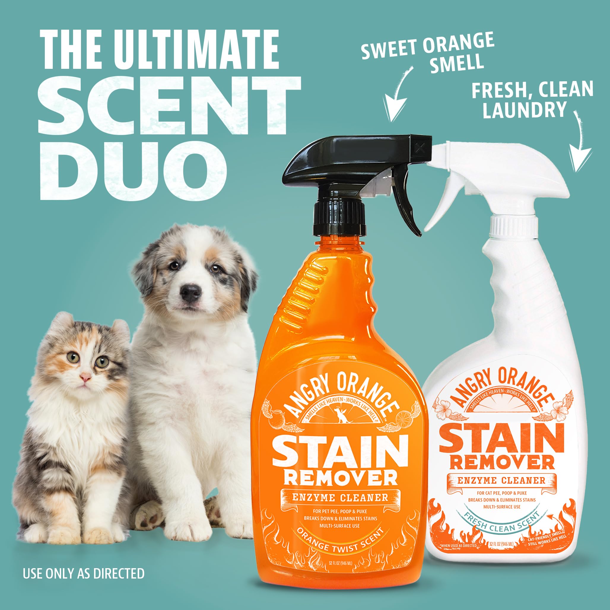 Angry Orange Pet Stain Remover For Dog Urine And Stains - Enzyme Cleaner - Citrus + Fresh Sent - Value 2 Pack