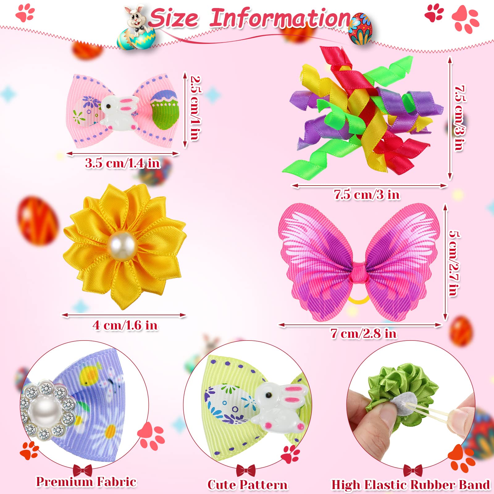 Mtlee 50 Pcs Easter Dog Bows Dog Hair Bows Grooming Bows Cute Rabbit Pattern With Rubber Bands Puppy Yorkie Cat Bunny Butterfly