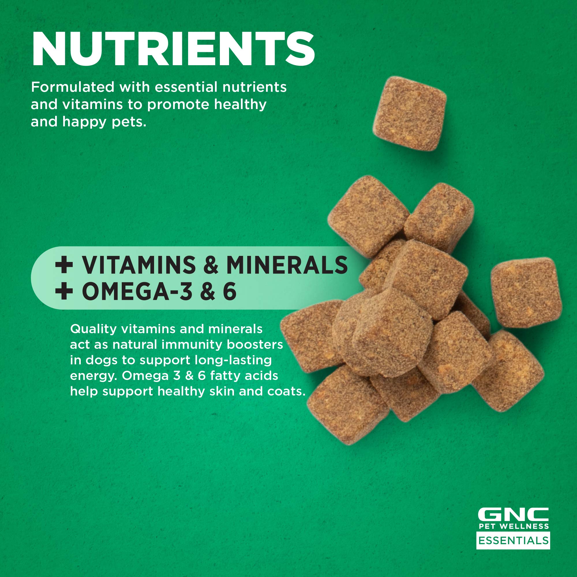 GNC Pets Essentials Dog Multivitamin Soft Chews, Salmon Oil Dog Supplement in Bacon Flavor, Immune Booster and Skin and Coat Sup