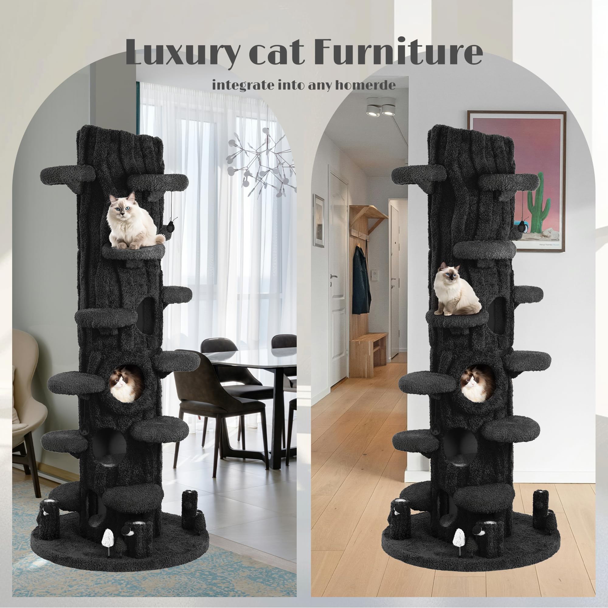 Kamaboko Super Large Cat Tree For Indoor Cats, 90.5'' Tall Cat Tower With Luxury Cat Condo, Cat Tree Tower With Soft Cushion, Sc