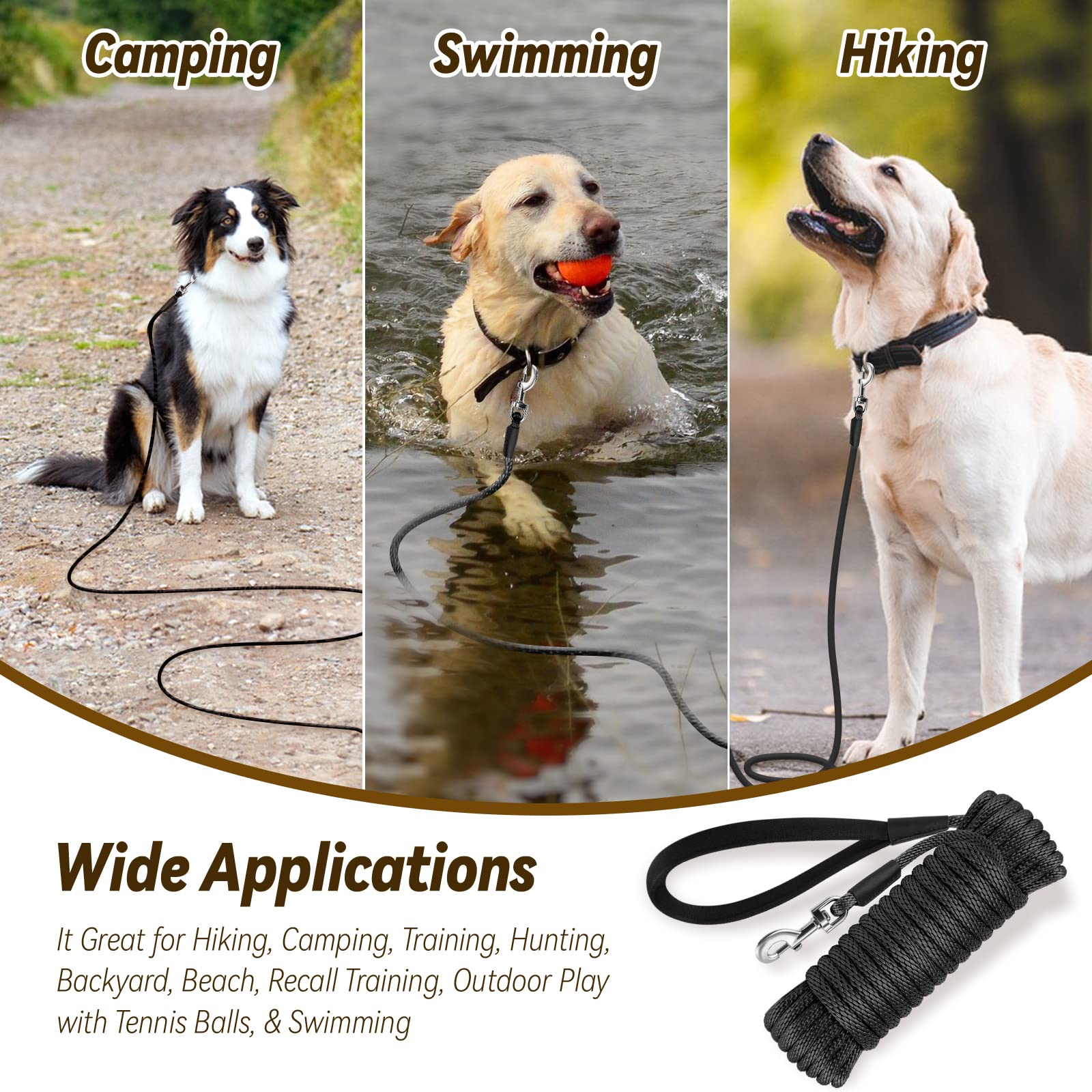 Lynxking Check Cord Dog Leash Long Lead Training Tracking Line Comfortable Handle Heavy Duty Puppy Rope 30Ft For Small Medium La