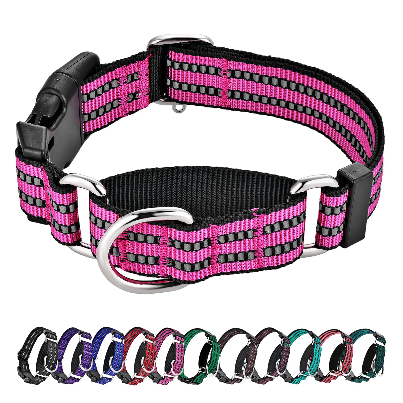 Hikiko Martingale Dog Collars Reflective Nylon Puppy Dog Collar With Quick Release Buckle Adjustable Training No Slip Dog Collar