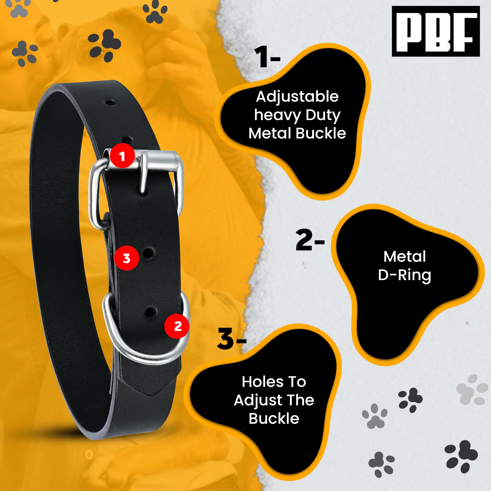 Pbf Genuine Leather Dog Collar - Heavy Duty, Thick And Durable Collar For Small, Medium, Large, And Extra Large Dogs (Black, Ext