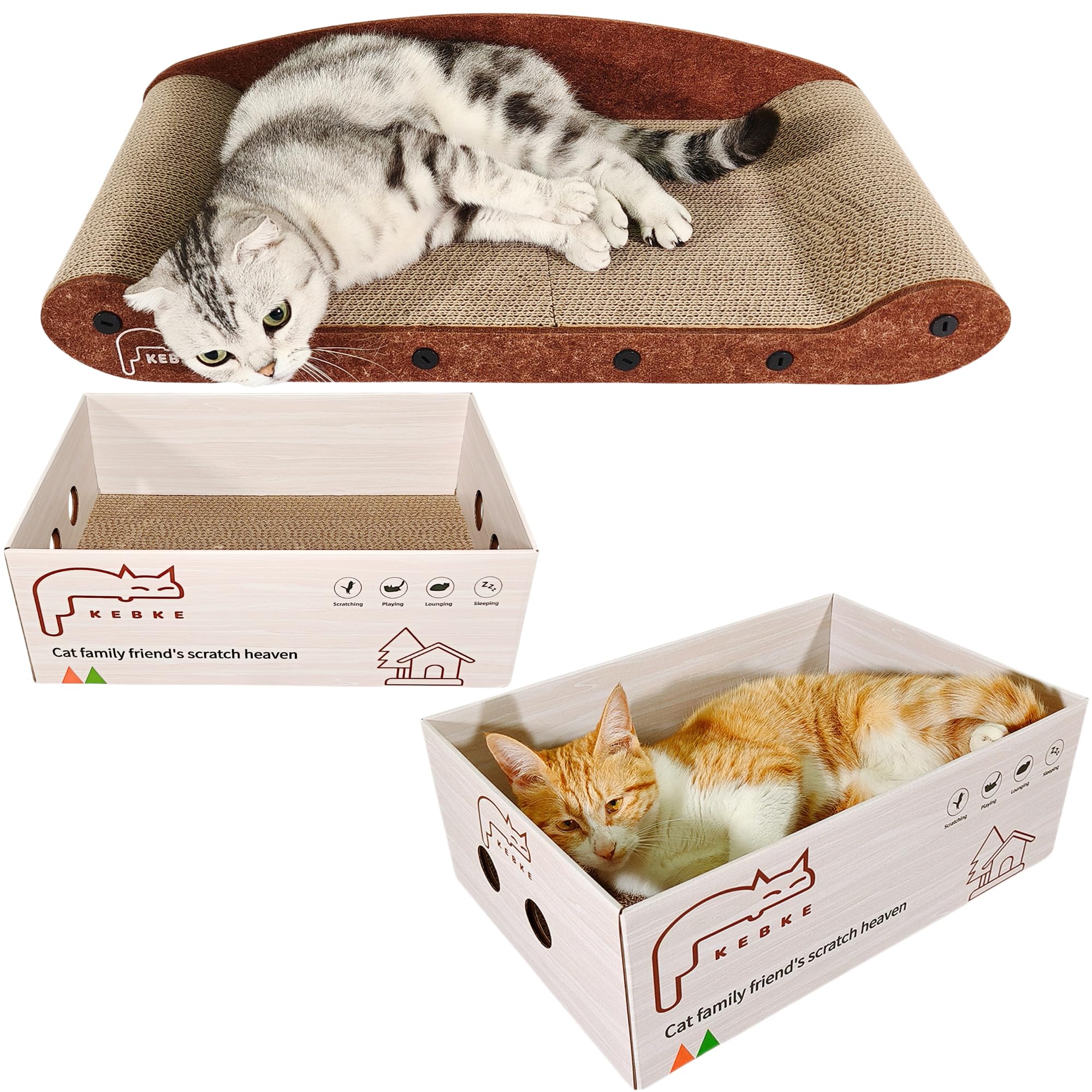 KEBKE Cat Scratcher 24 Inch Cat Scratching Sofa Bed & 16 Lounge Box with Scratch Pad - Durable Cat Scratchers for Indoor Cats to