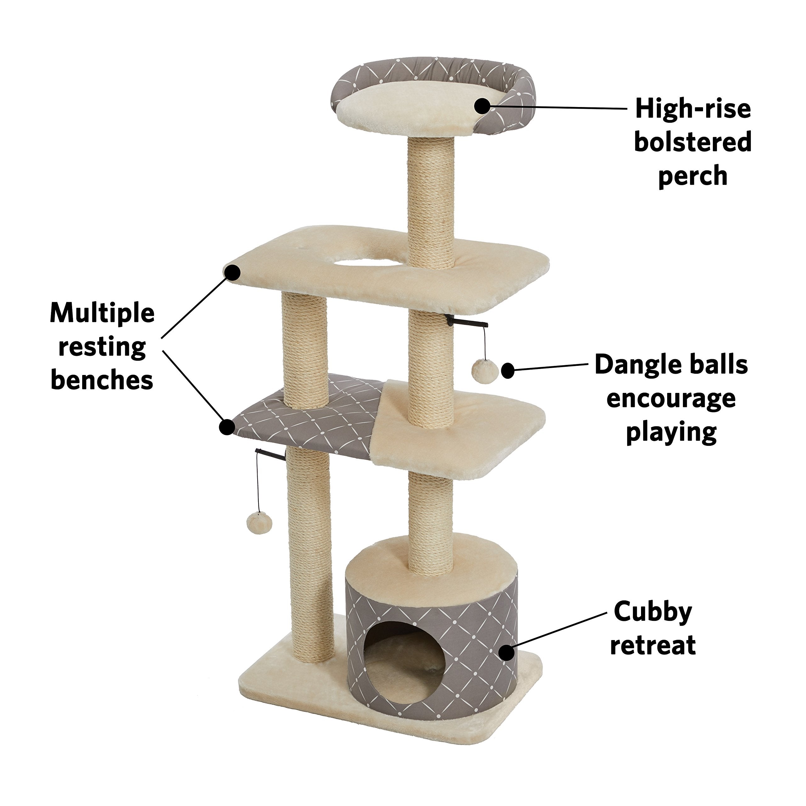 Cat Tree | ''Tower'' Cat Furniture, 5-Tier Cat Tree W/ Sisal Wrapped Support Scratching Posts & High Cat Look-Out Perch, Mushroo