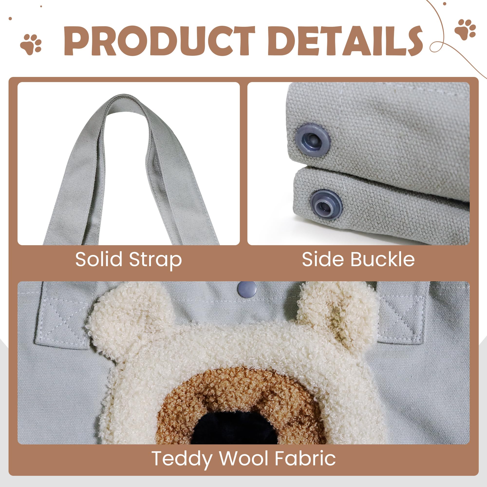 Pet Canvas Shoulder Carrying Bag, Cute Grey Bear Shaped Cat Carrier, M Size Portable Kitten & Puppy Tote, Comfort Carriers For S