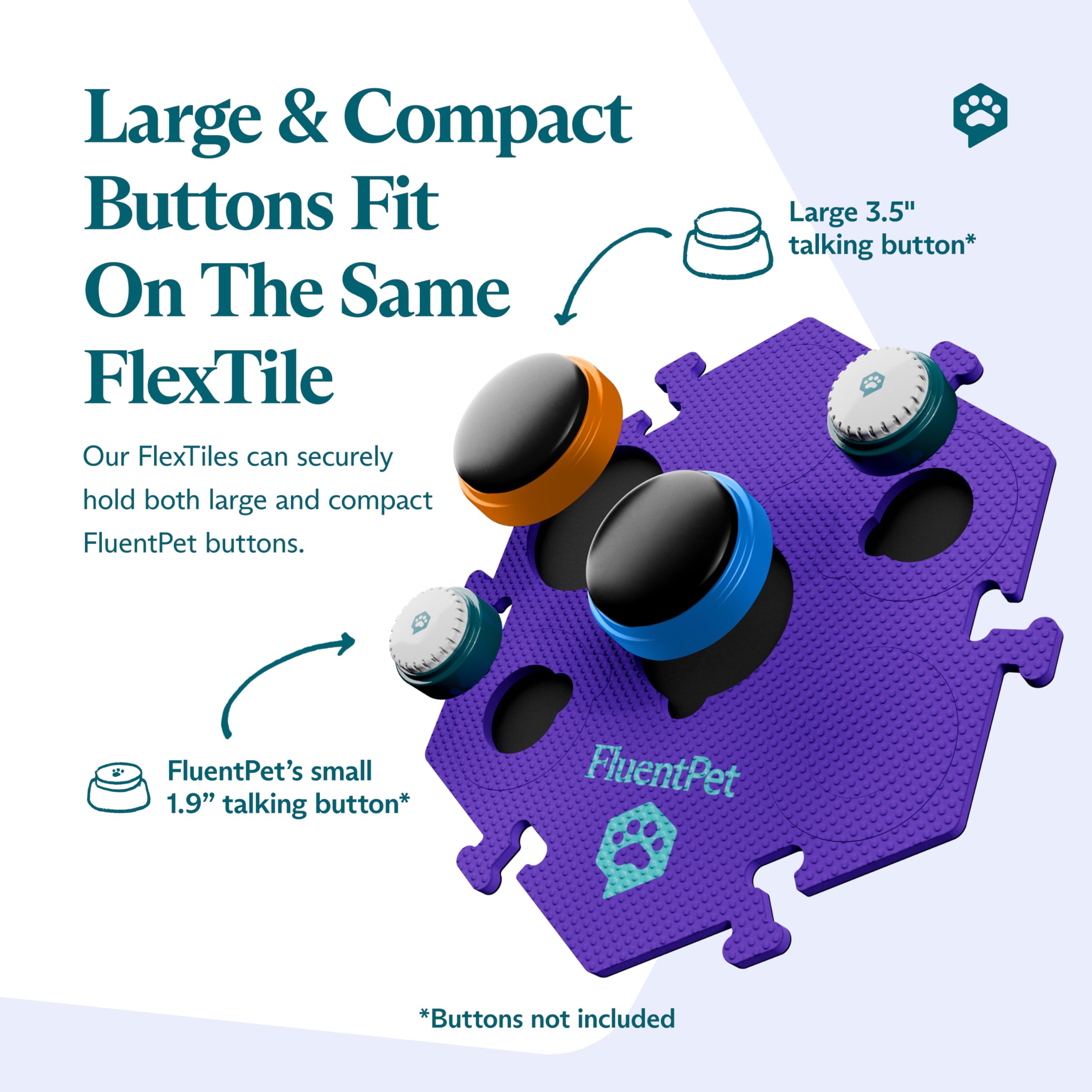 Fluentpet Extra Large Flextile For Big And Small Buttons - Green - Holds Big 3.5 1.9'' Talking Dog And Cat Buttons - Each Button